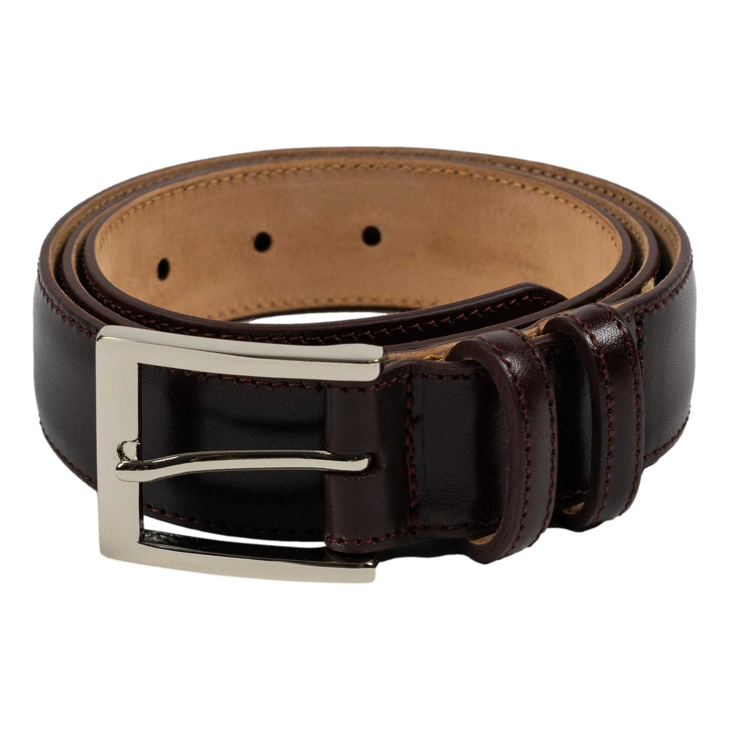 1 1/4" Glazed Calfskin Belt with Nickel Buckle - Image 2