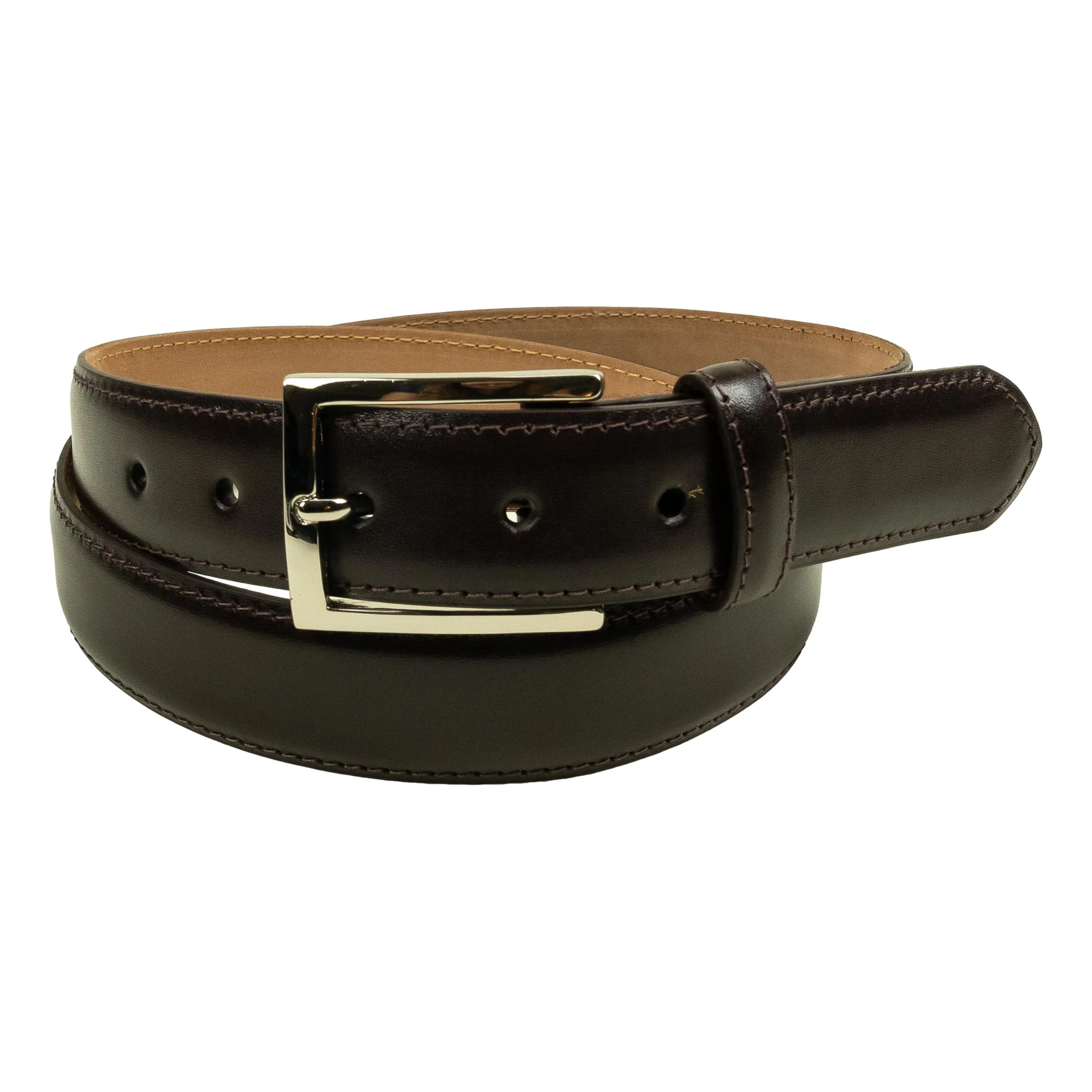 1 1/4" Glazed Calfskin Topstitch Belt with Nickel Buckle - Image 2