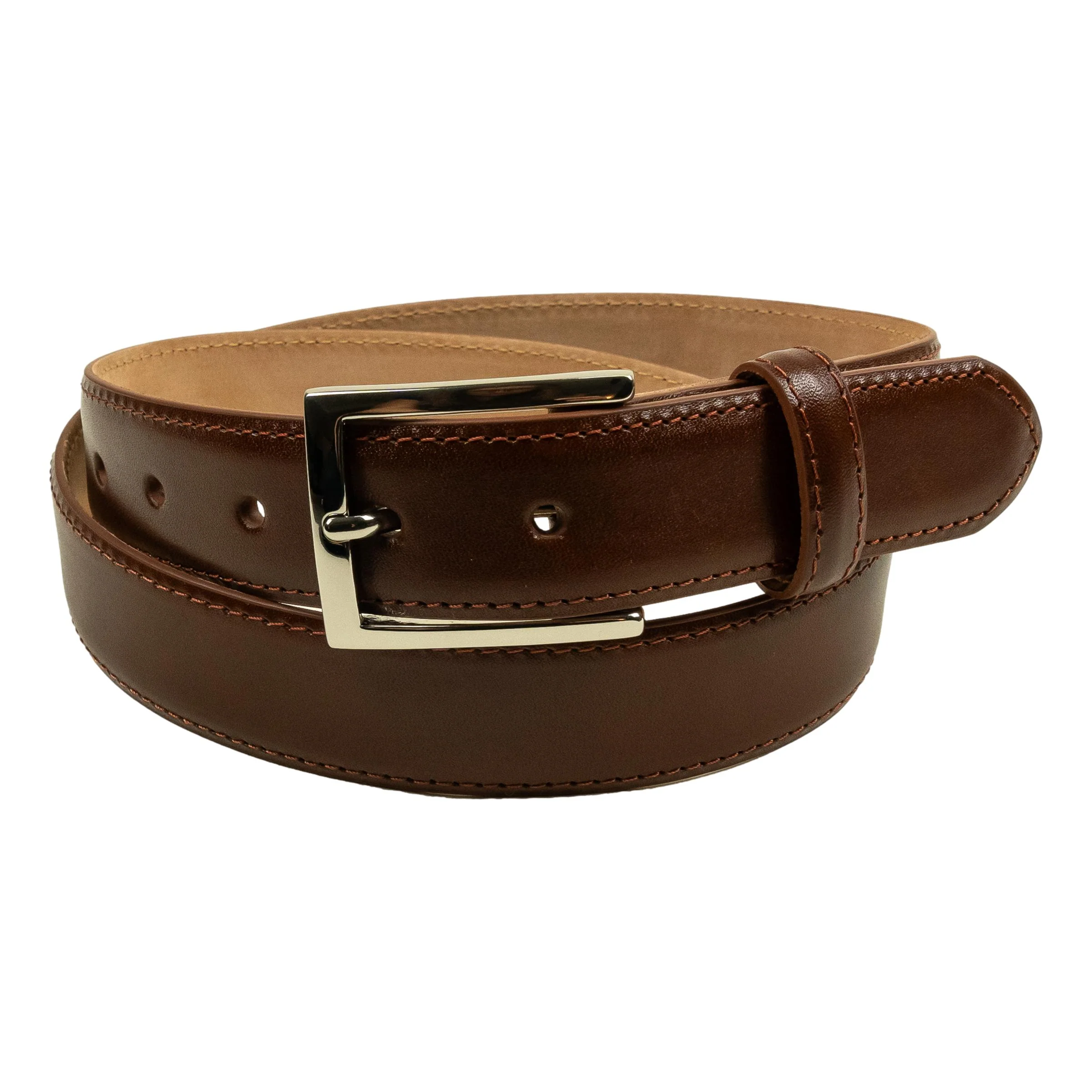 1 1/4" Glazed Calfskin Topstitch Belt with Nickel Buckle - Image 3
