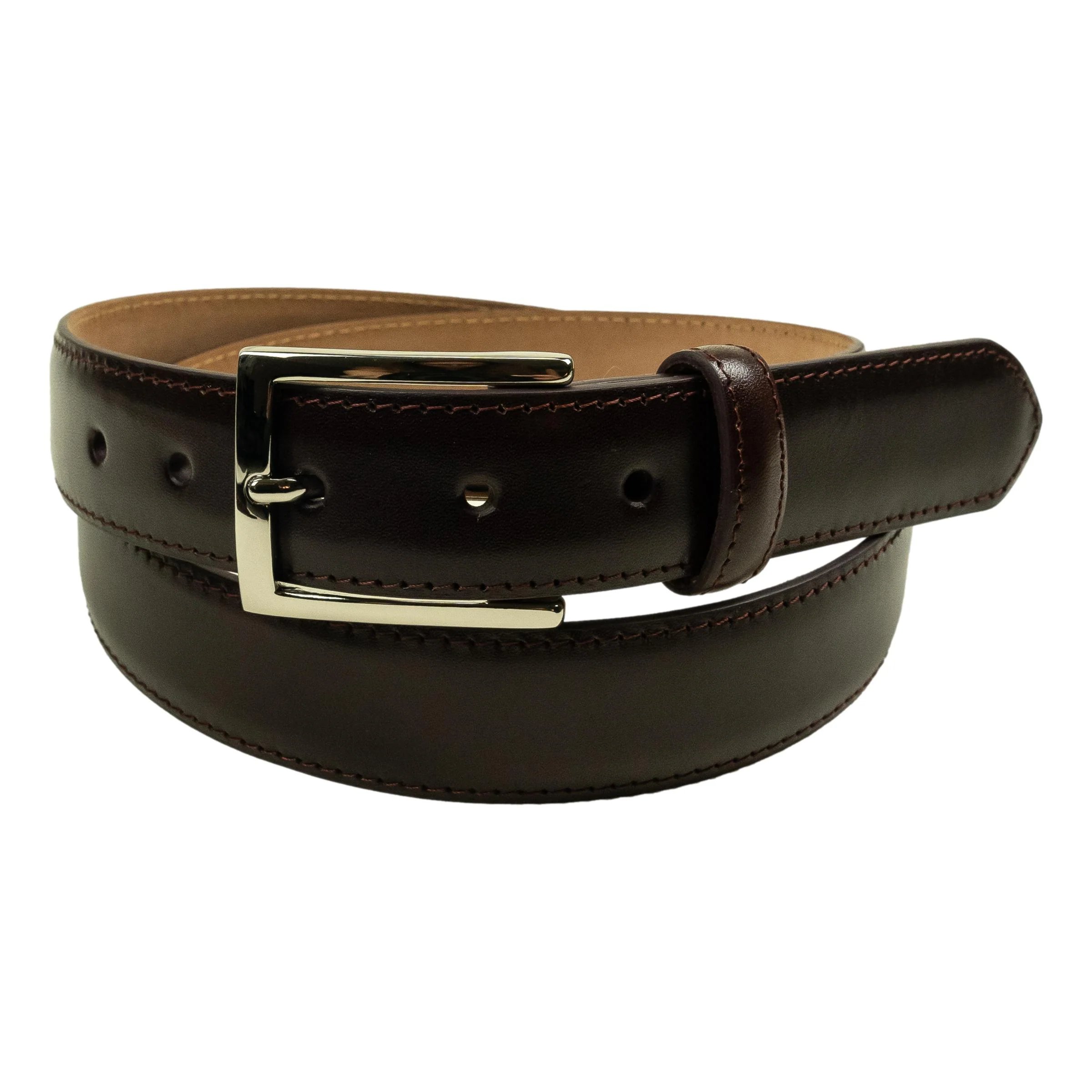 1 1/4" Glazed Calfskin Topstitch Belt with Nickel Buckle - Image 4