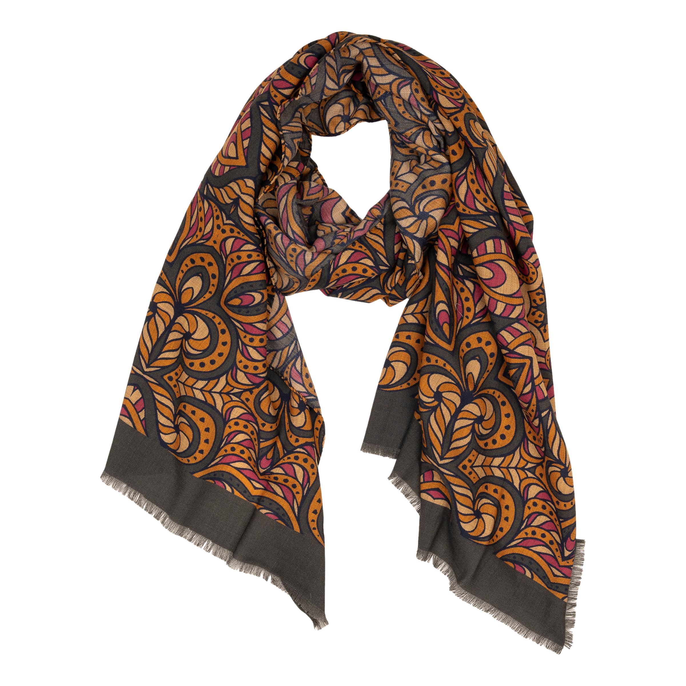 Abstract Floral Pattern Wool and Yak Scarf - Image 2