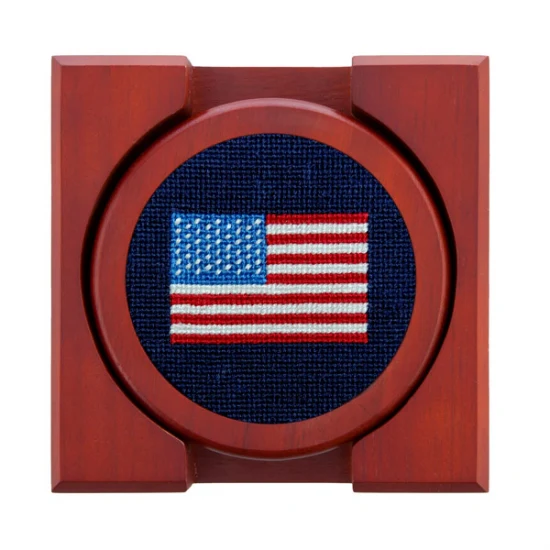 American Flag Needlepoint Coasters (Set of 4 with holder) - Image 2