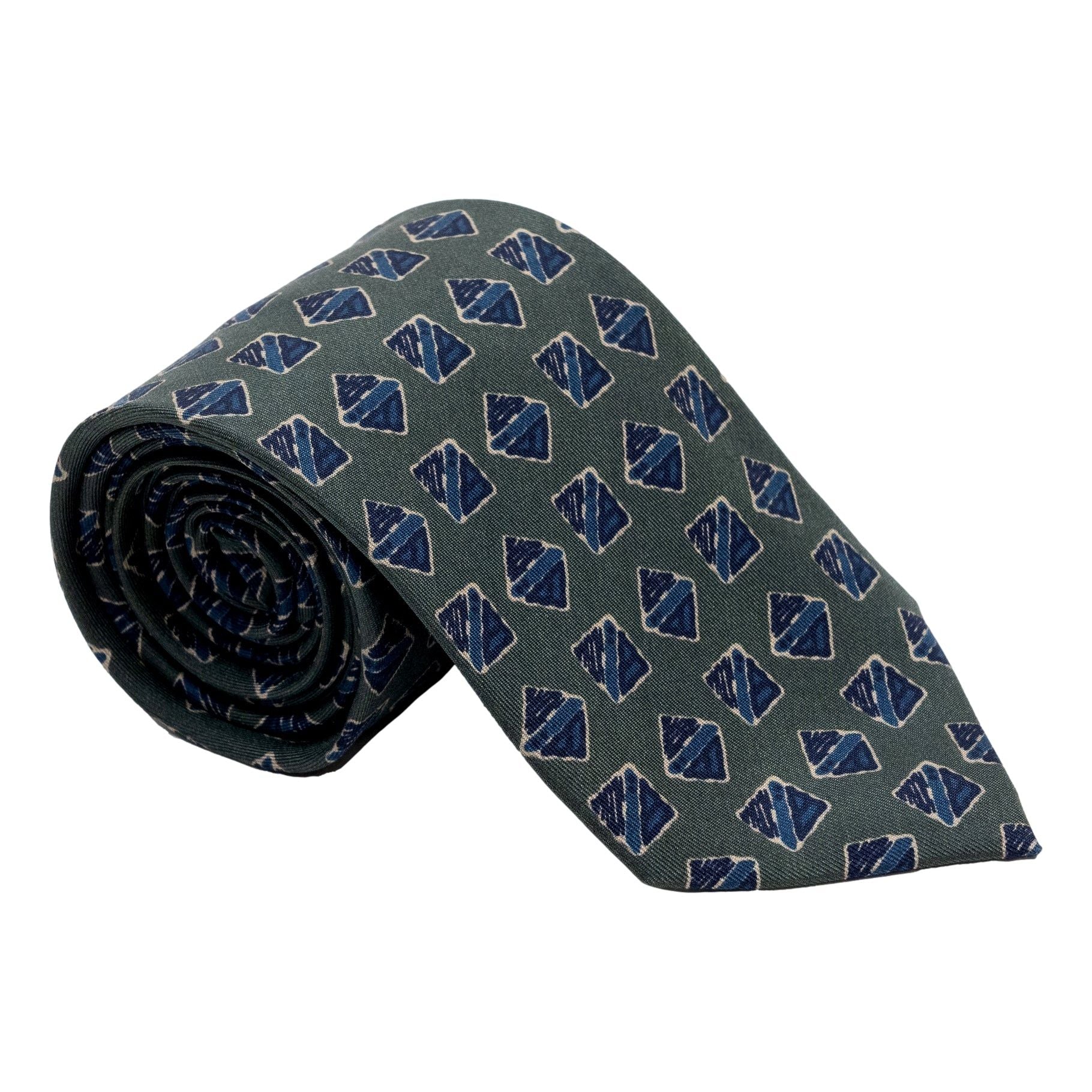 Artistic Square and Diamond Motif Silk Tie - Image 2