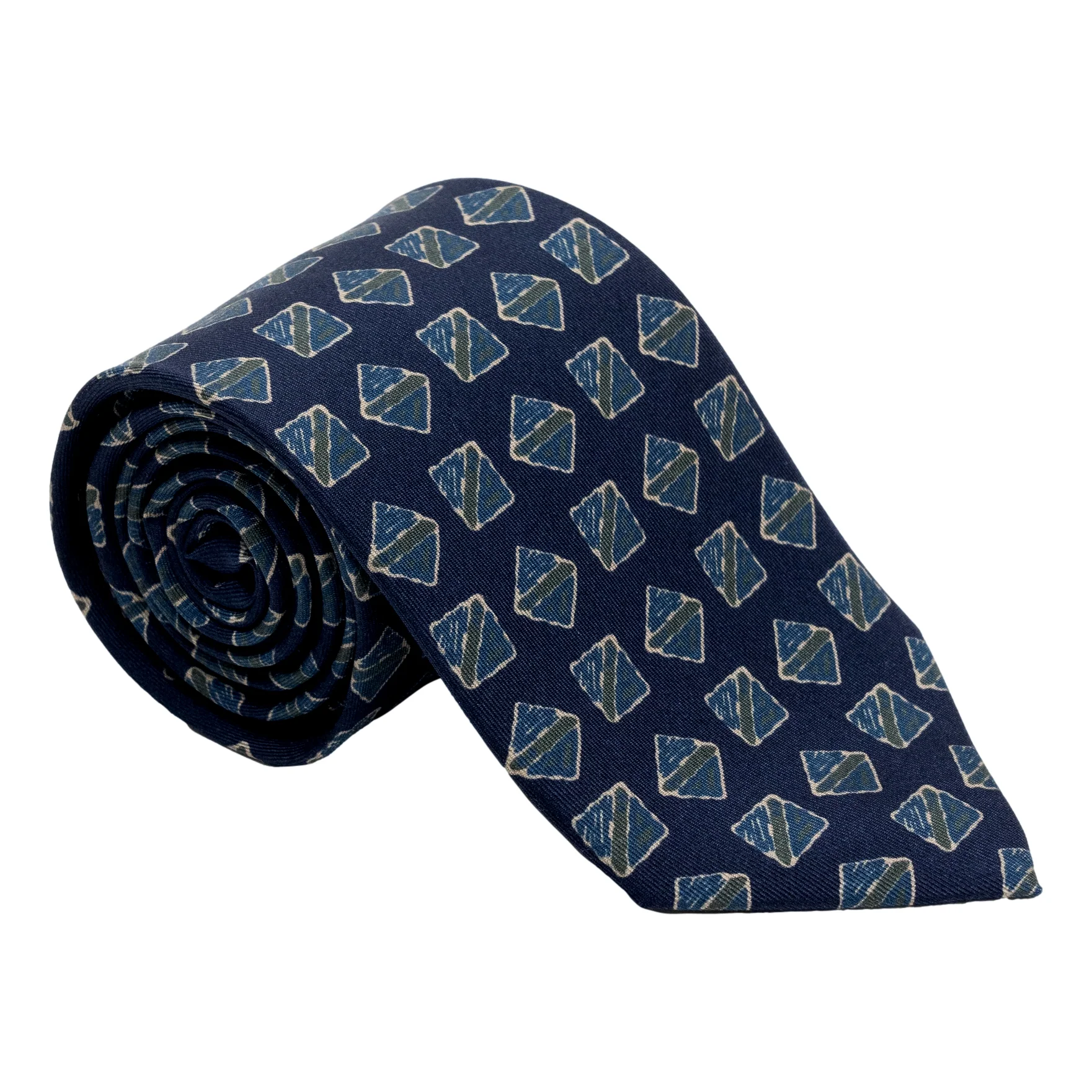 Artistic Square and Diamond Motif Silk Tie - Image 6