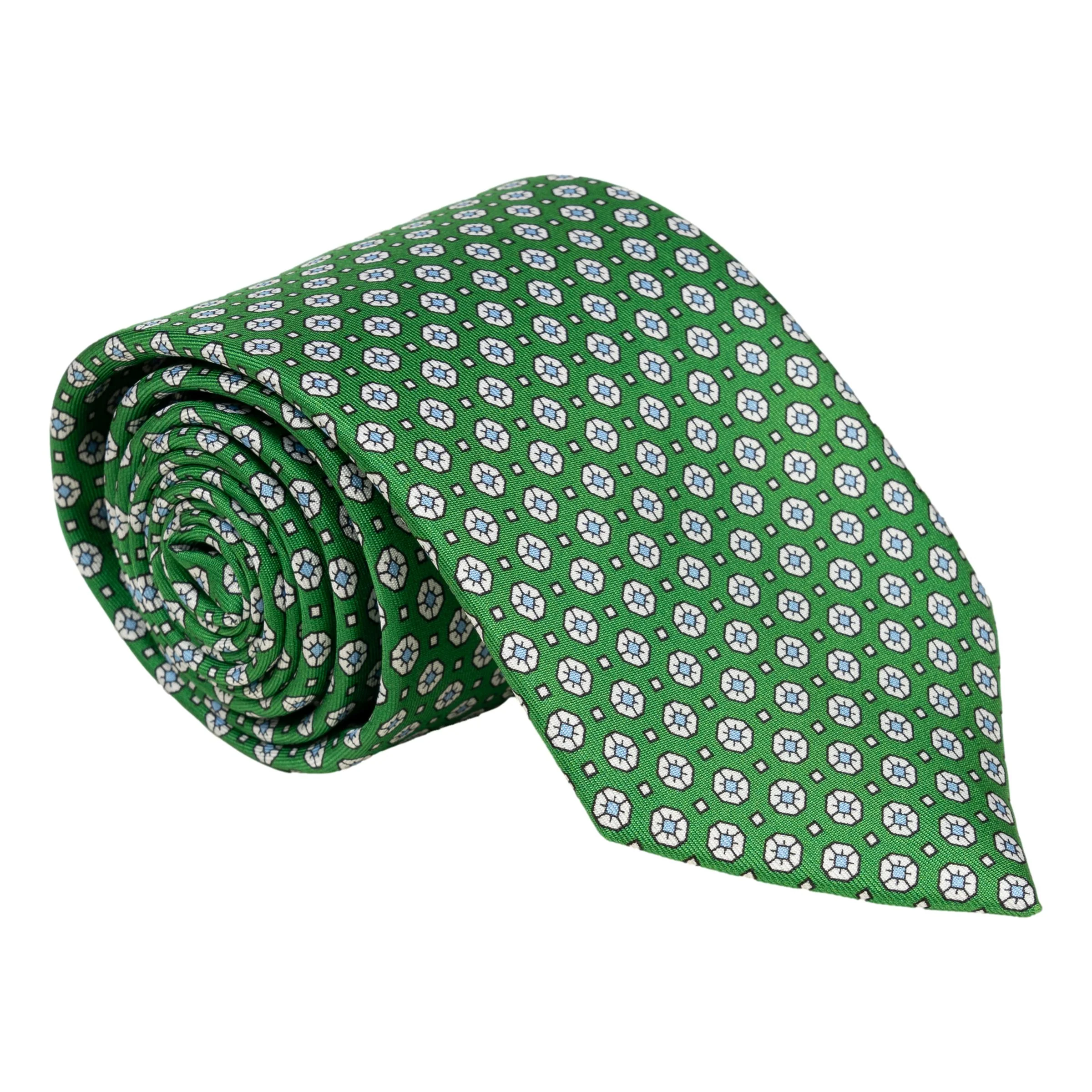 Badge and Mini Square Motif Patterned Silk Tie - Image 2
