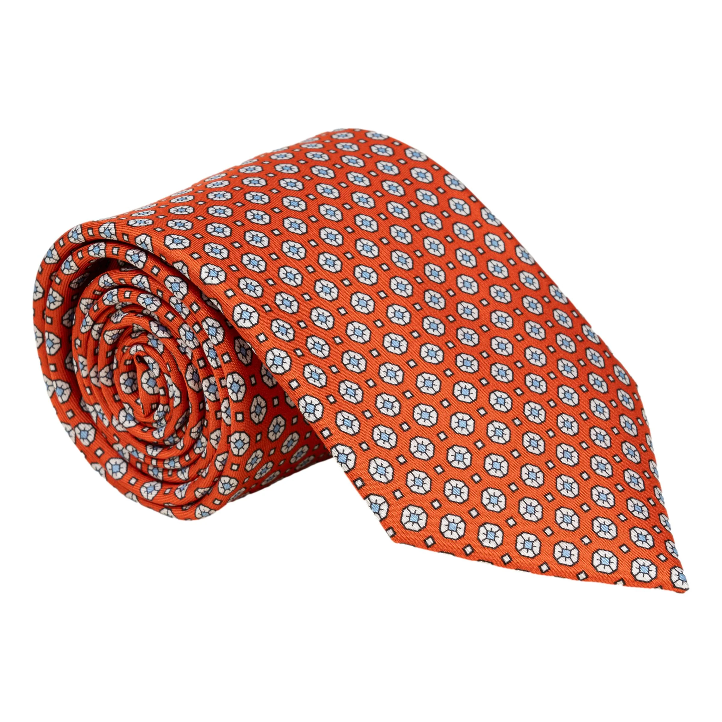 Badge and Mini Square Motif Patterned Silk Tie - Image 3