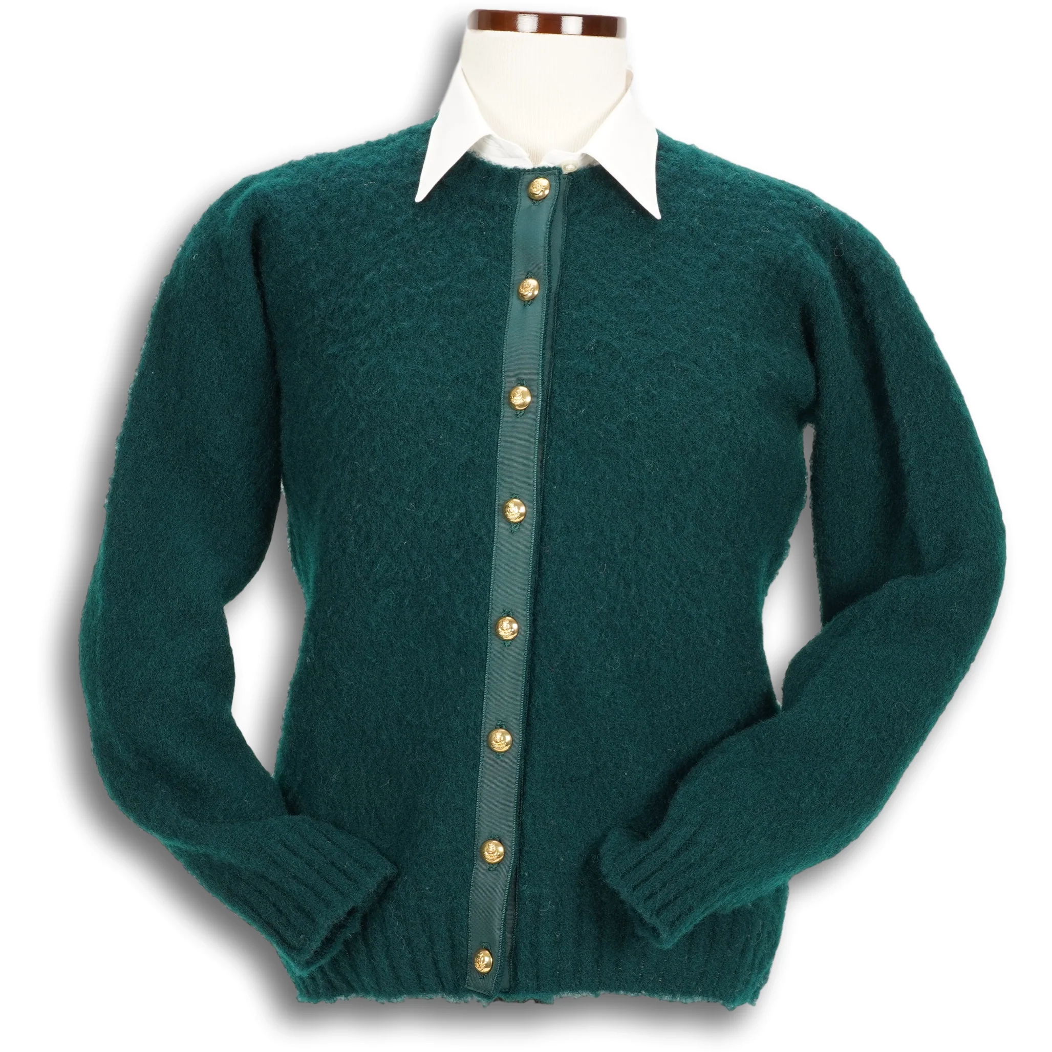 Brushed Shetland Crew Neck Cardigan Sweater - Image 3