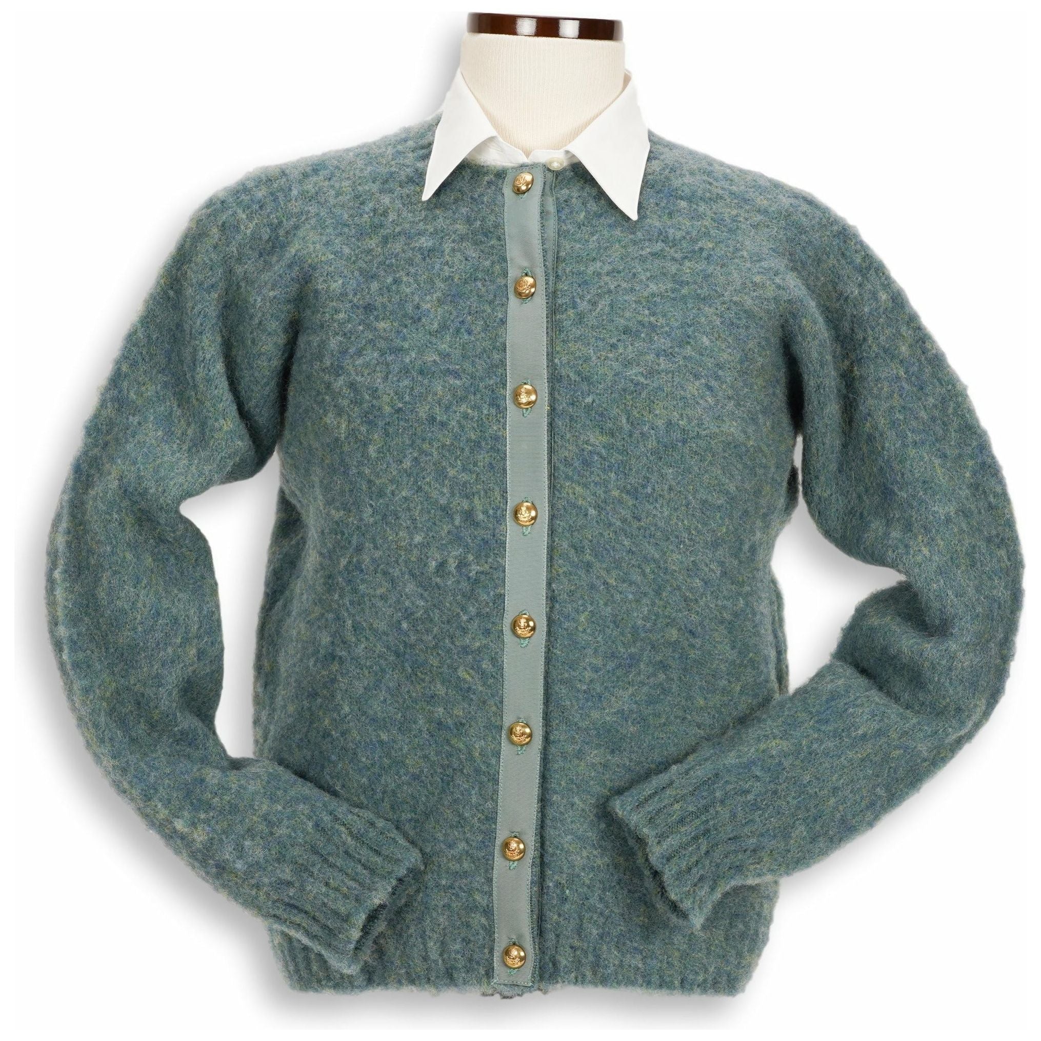 Brushed Shetland Crew Neck Cardigan Sweater - Image 5