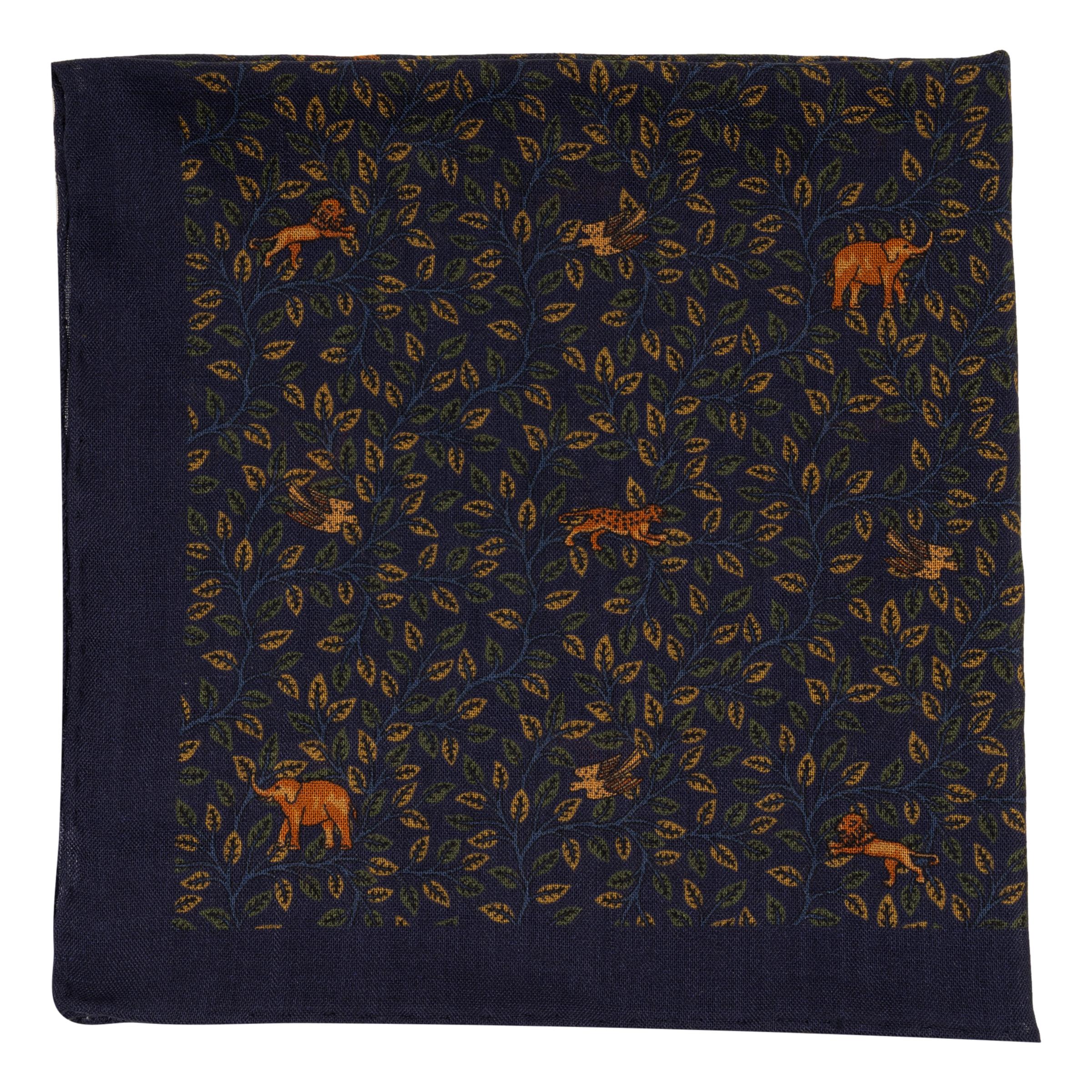 Cheetah and Rhino Wool and Silk Pocket Square - Image 2