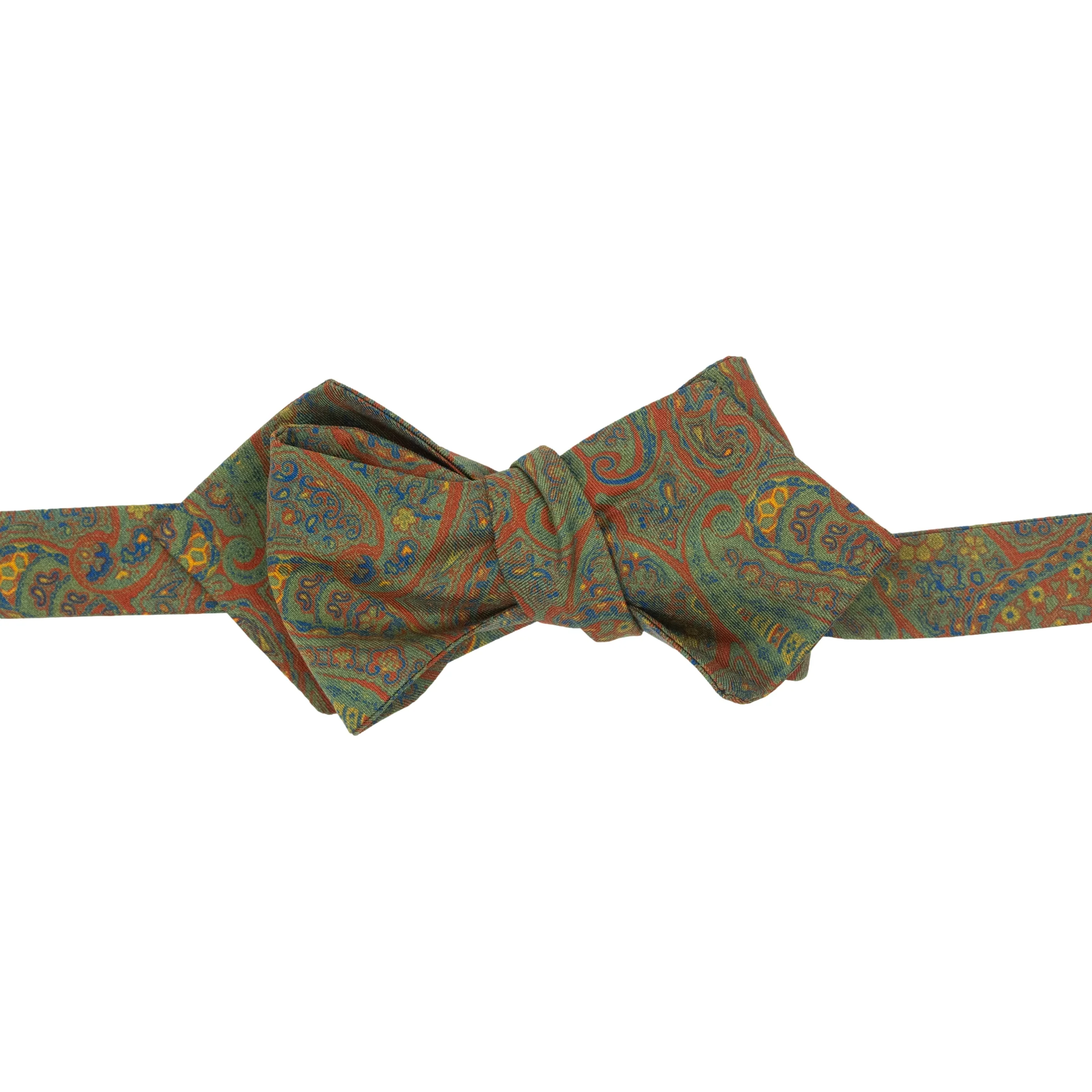 Classic Paisley Print Silk Pointed End Bow Tie - Image 2