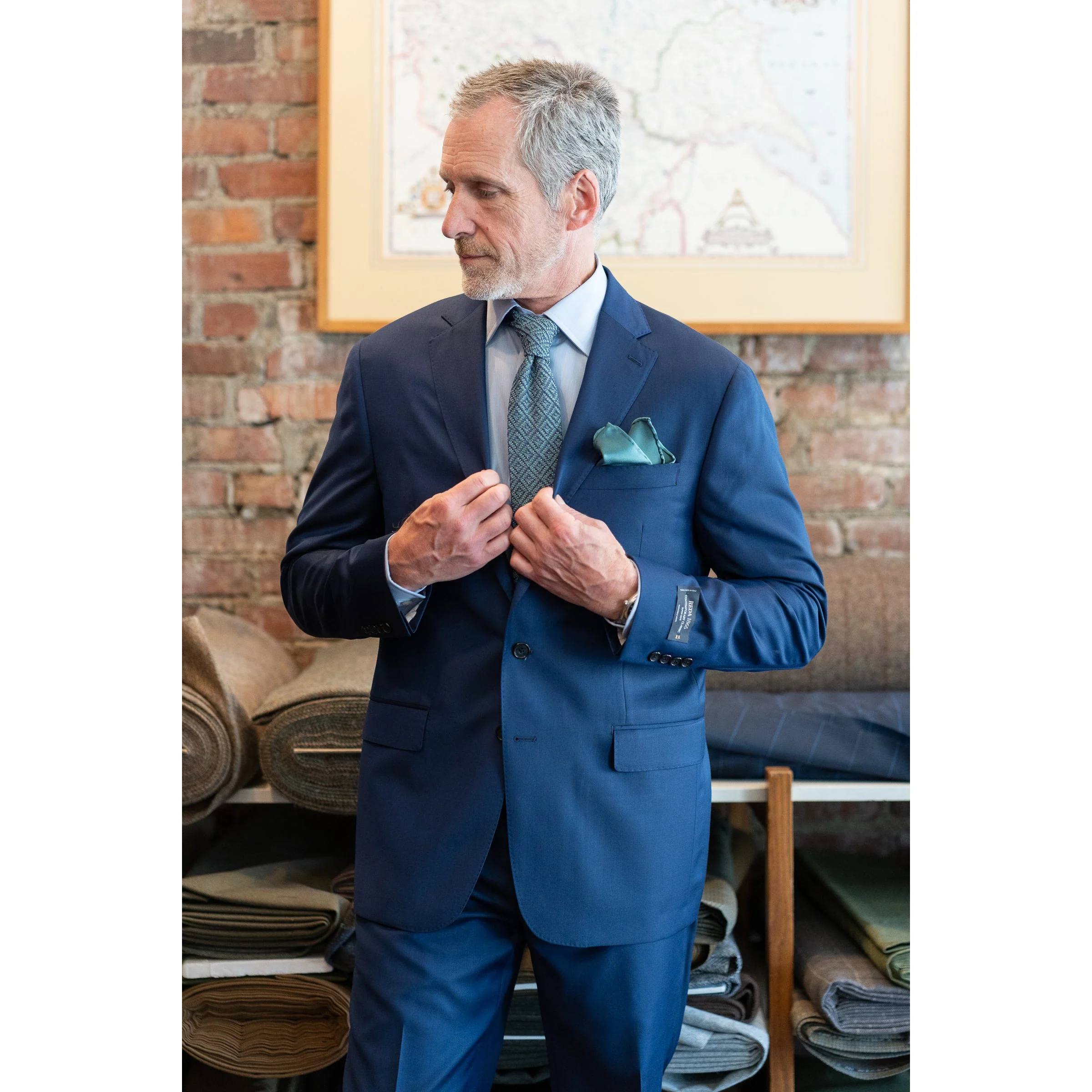 Two Button Side Vent Bright Blue Suit - Image 3