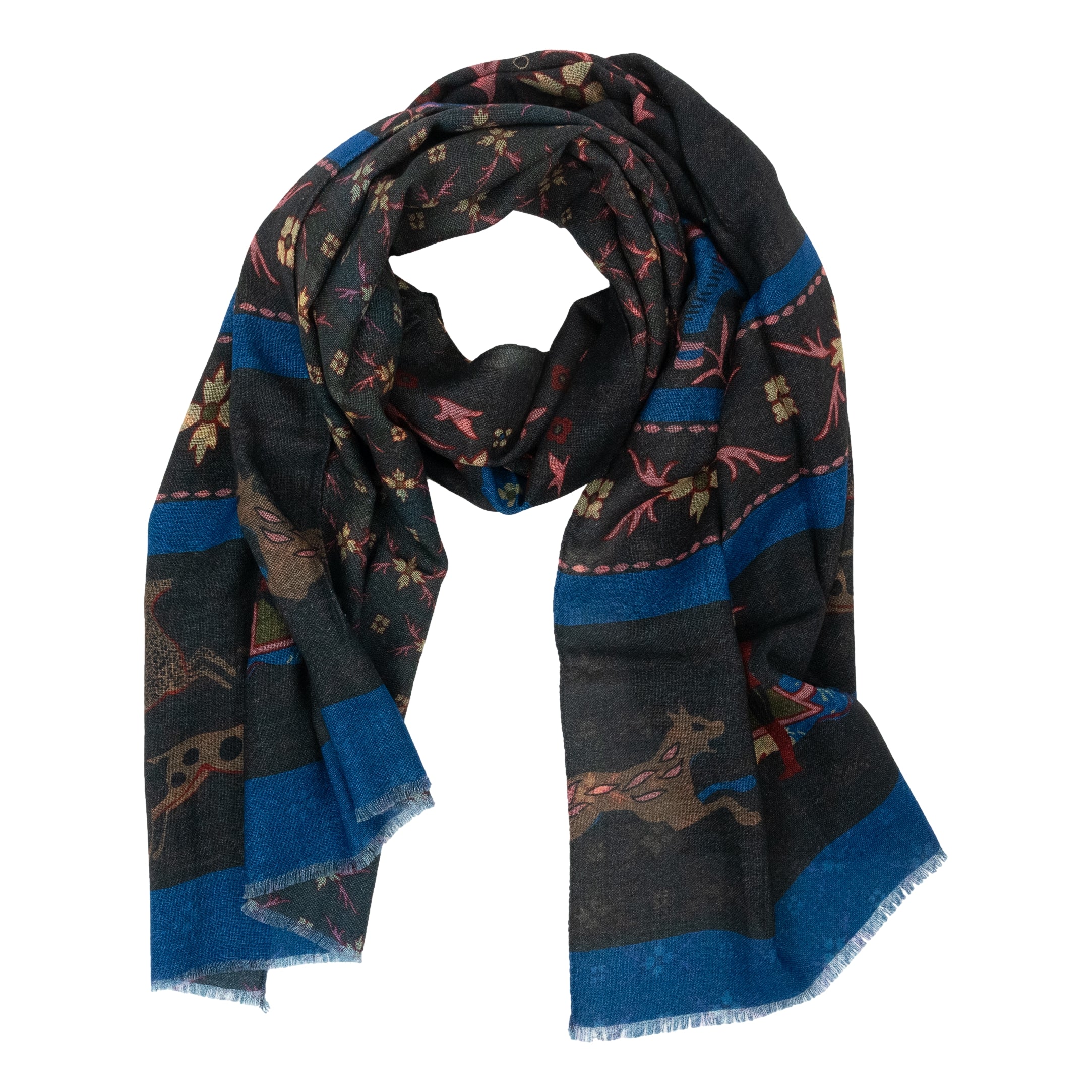 Horseback Rider, Deer, and Lion Lambswool Scarf - Image 2
