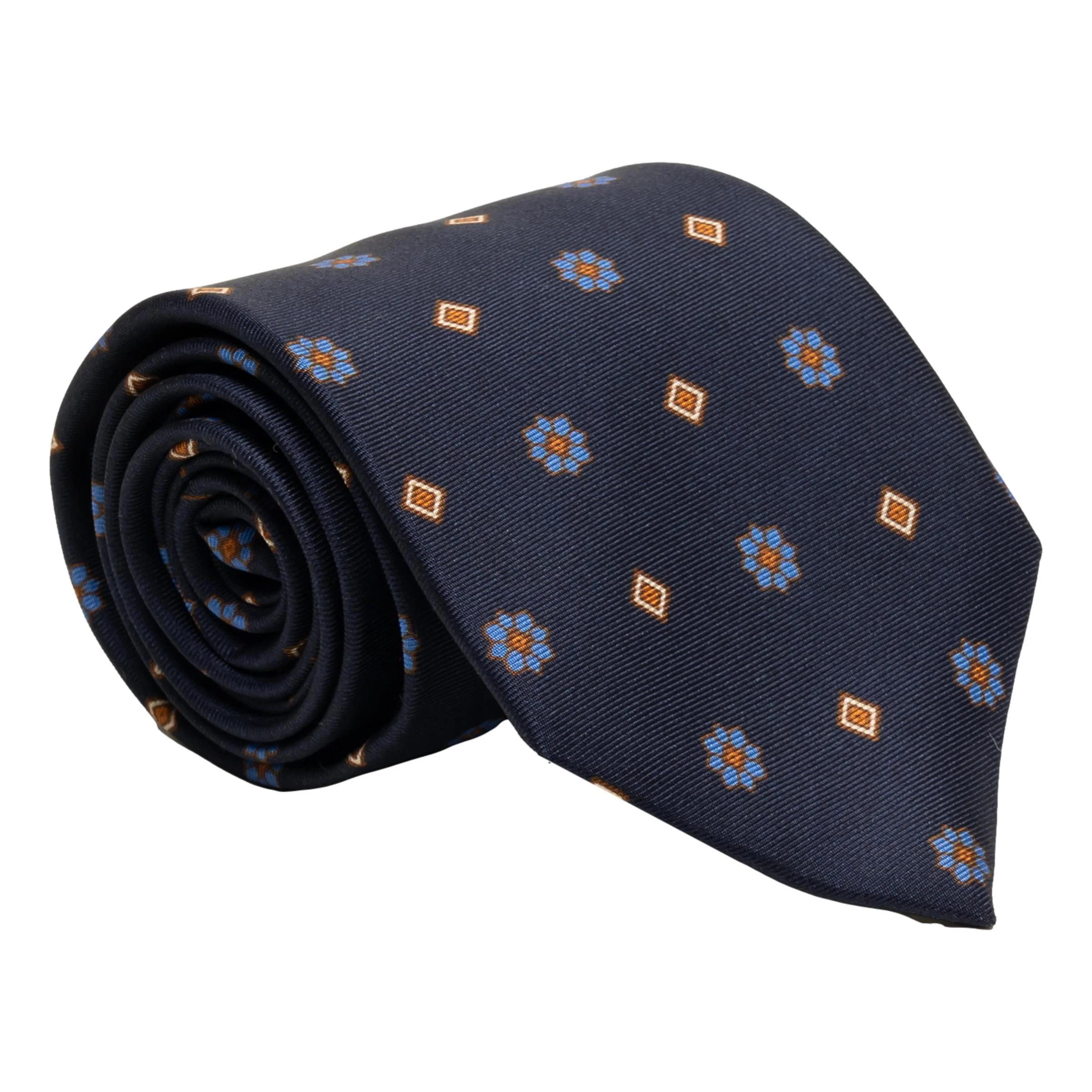 Diamond and Flower Pattern Silk Print Tie - Image 2