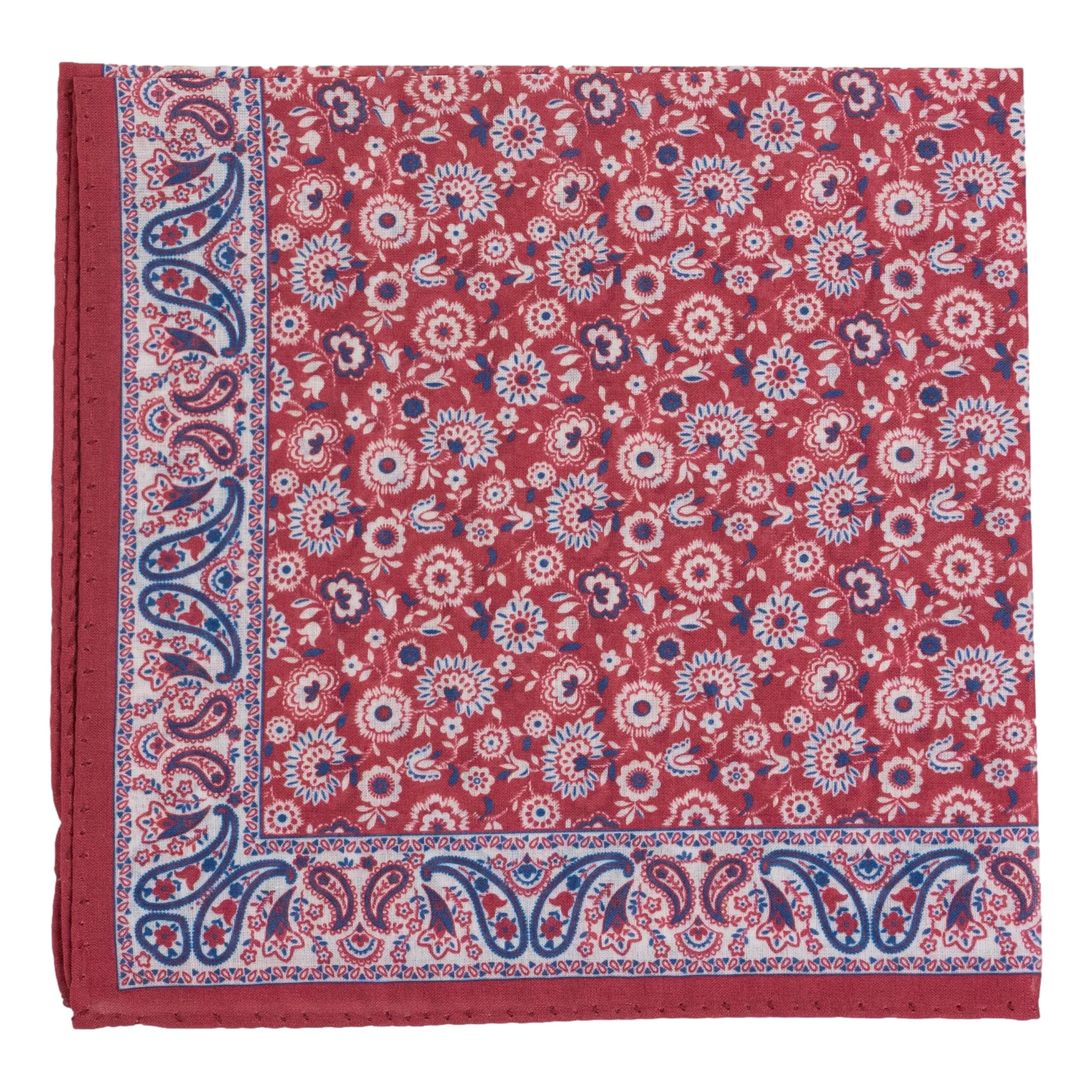 Floral Pattern with Paisley Border Fine Cotton Pocket Square - Image 2