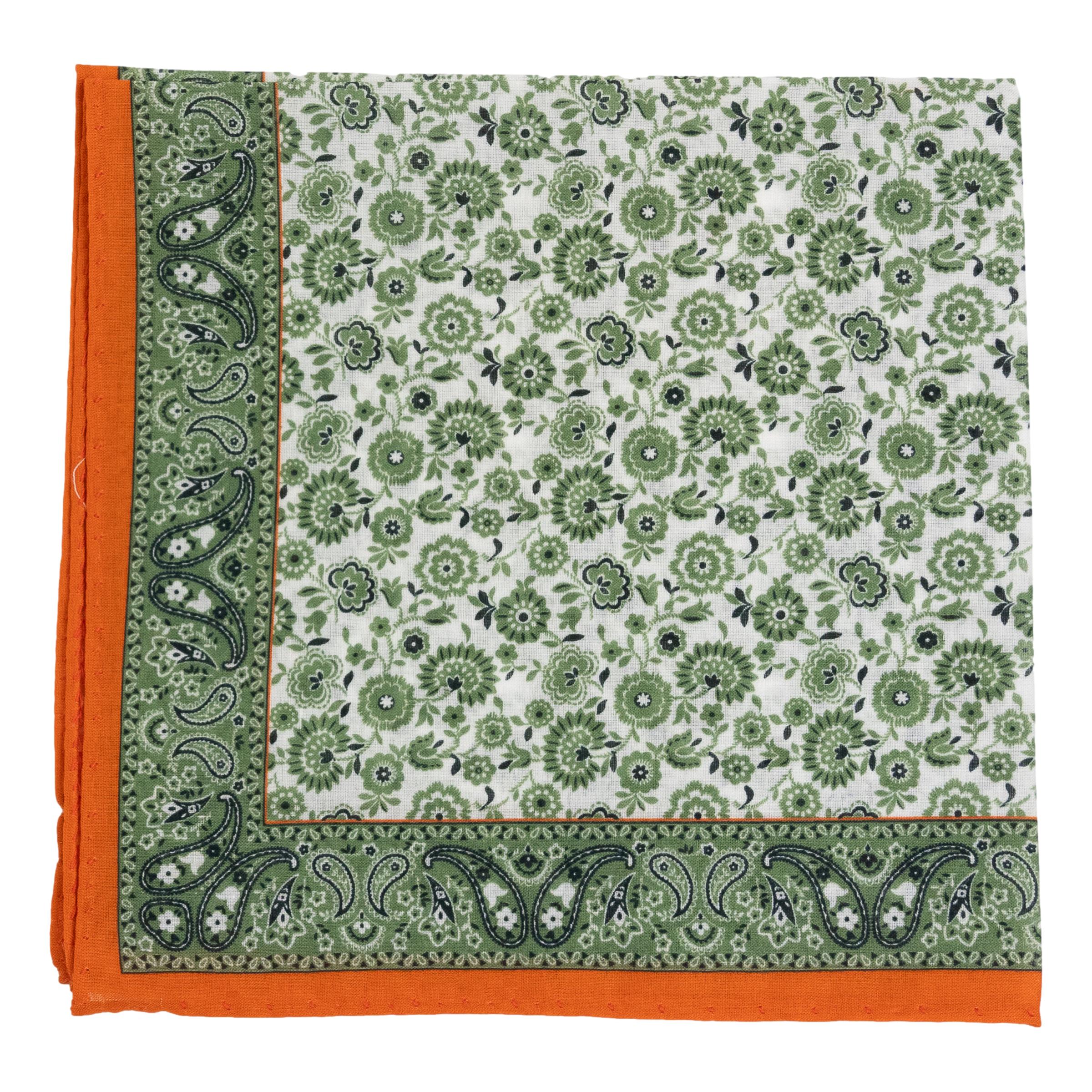 Floral Pattern with Paisley Border Fine Cotton Pocket Square - Image 4