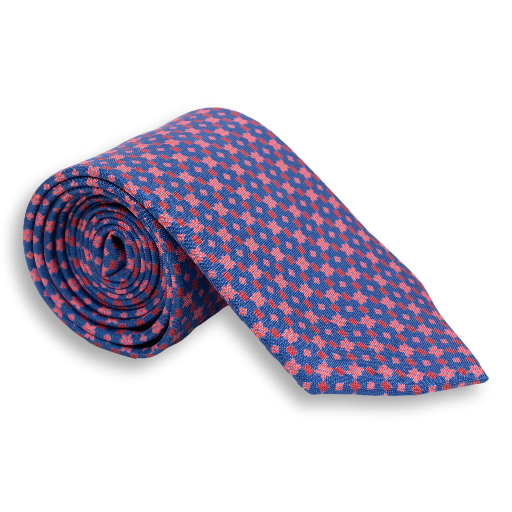 Flower and Diamond Pattern Silk Print Tie - Image 2