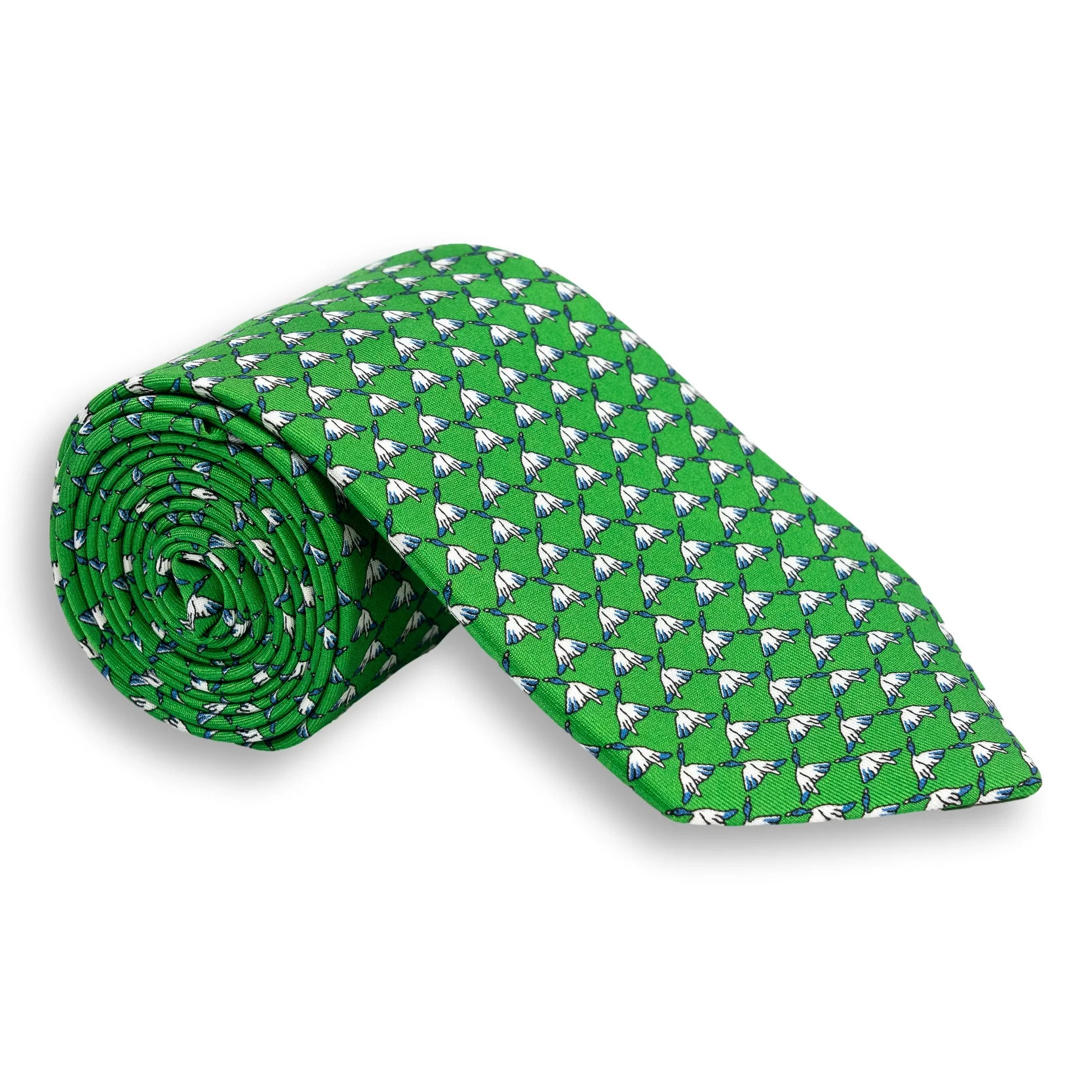 Flying Duck Pattern Silk Print Tie - Image 2