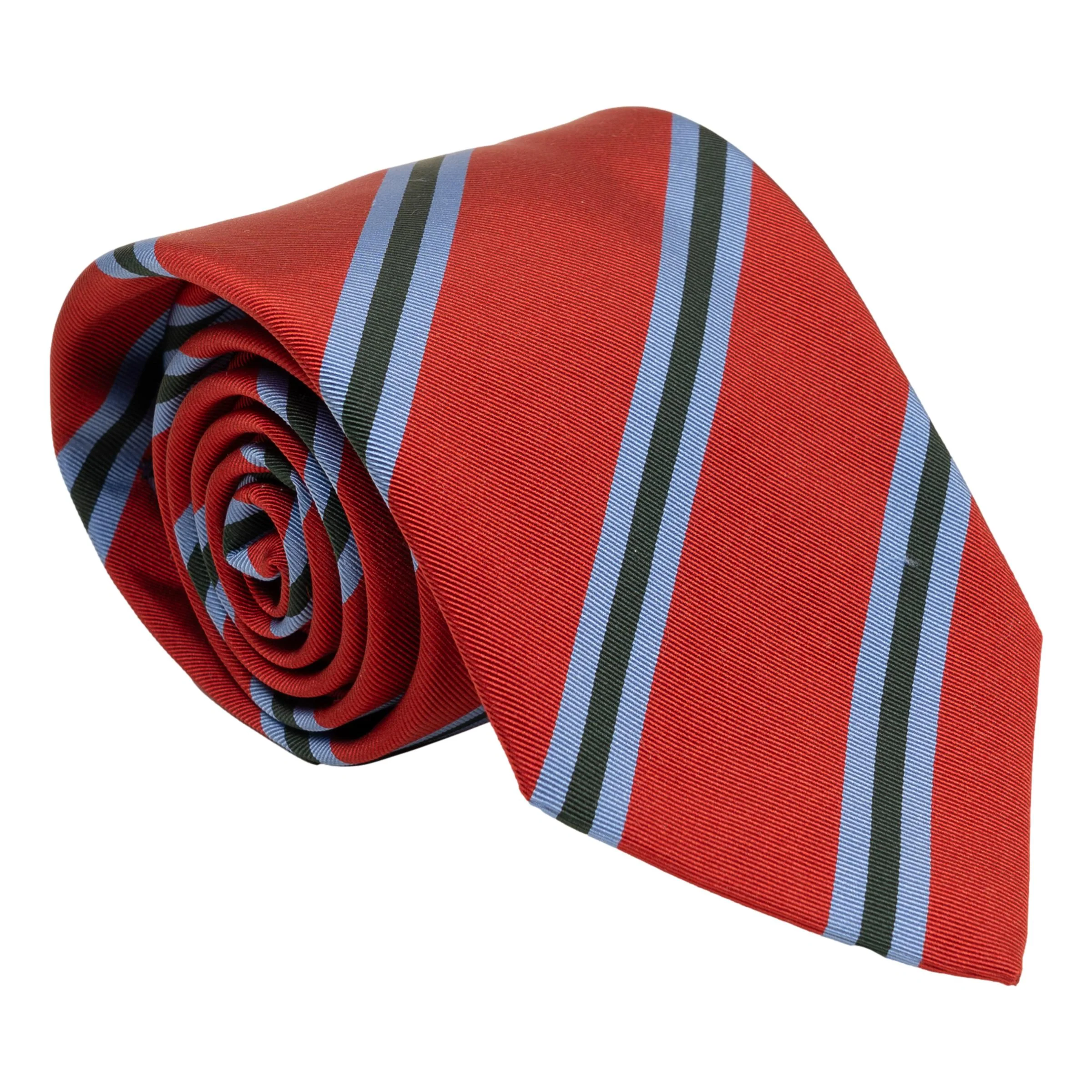 Forrest Green and Light Blue Repp Stripe Silk Tie - Image 2