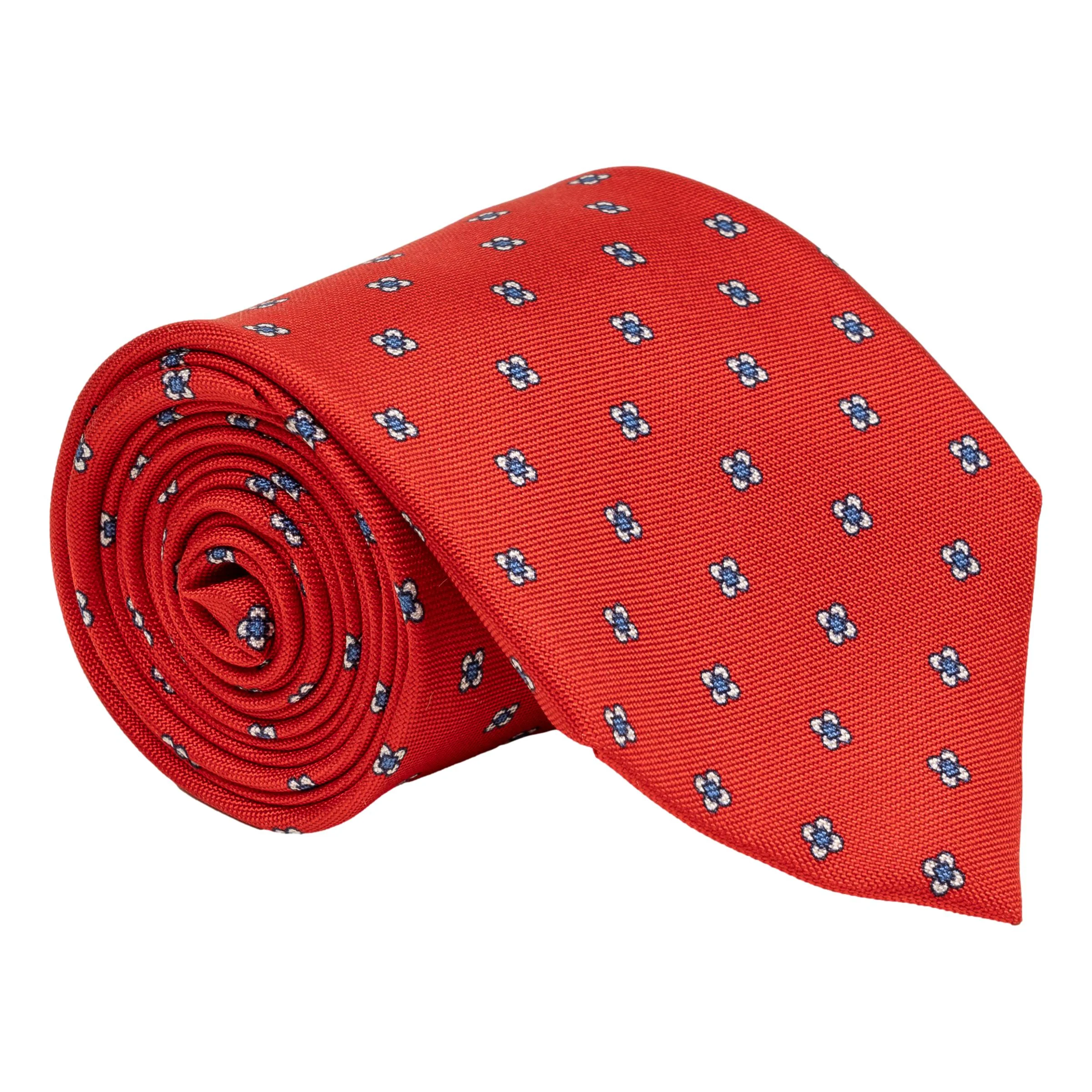 Four Petal Flower Print Silk Tie - Image 3