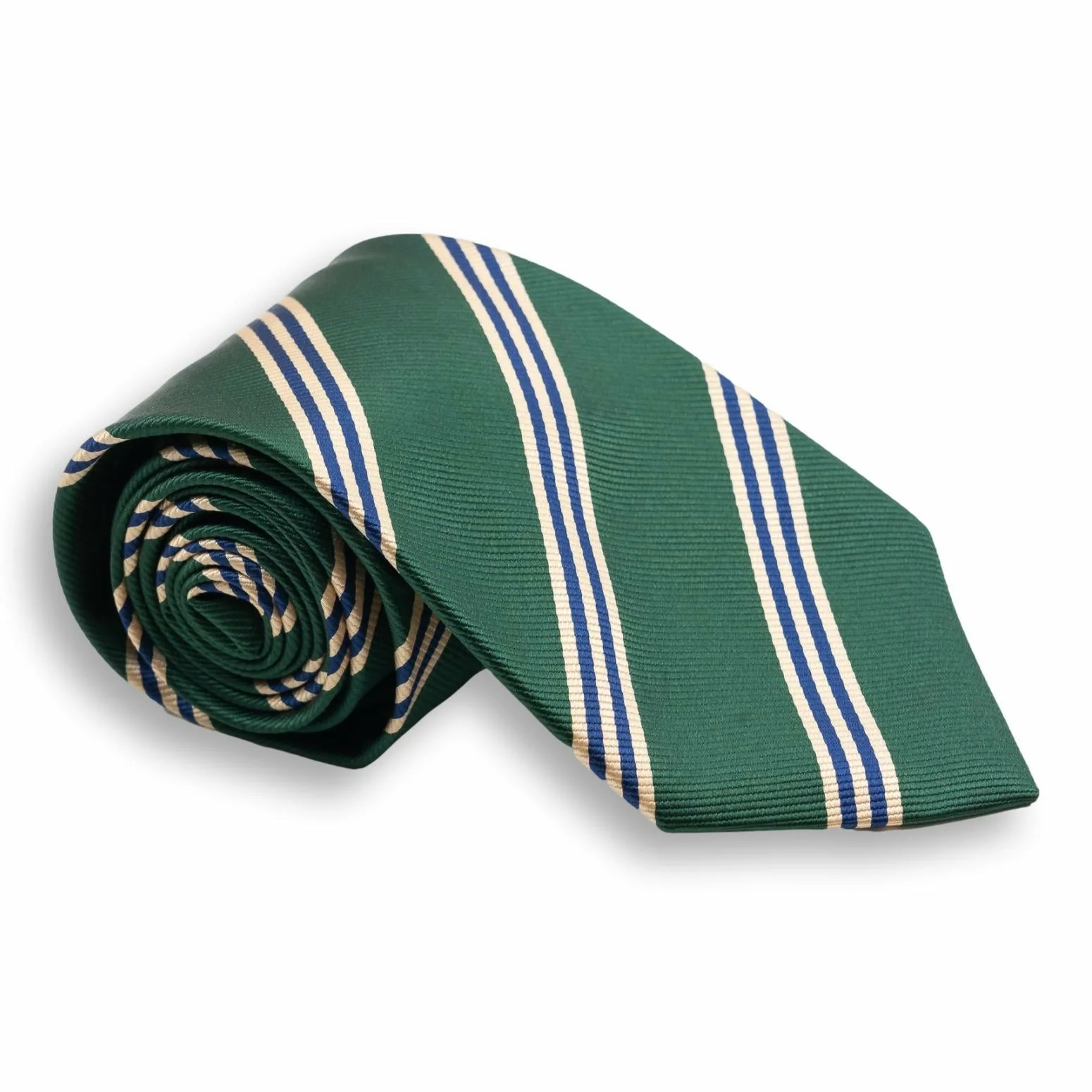 Green Regimental Repp Stripe Silk Tie - Image 2