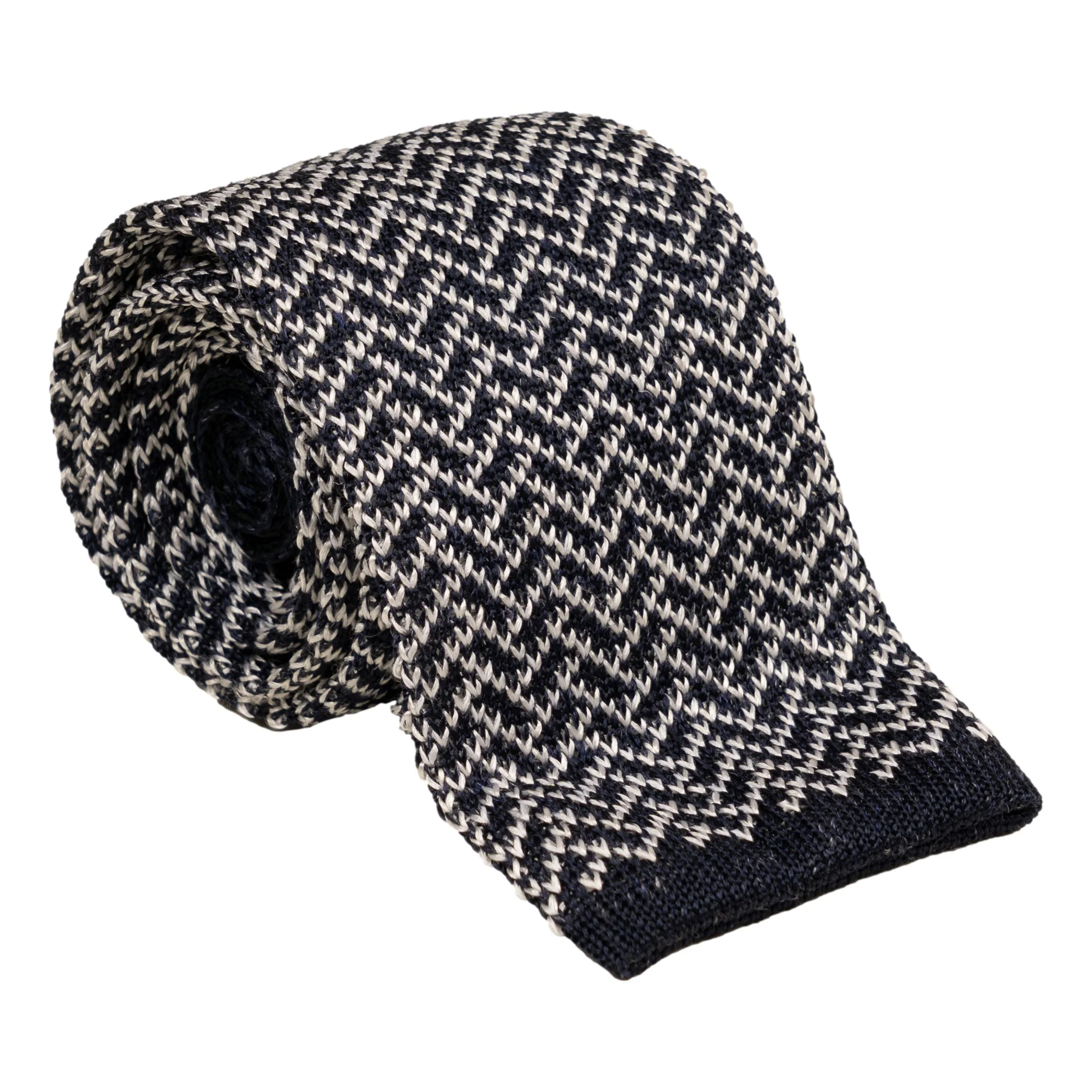 Herringbone Silk and Linen Knitted Tie - Image 3