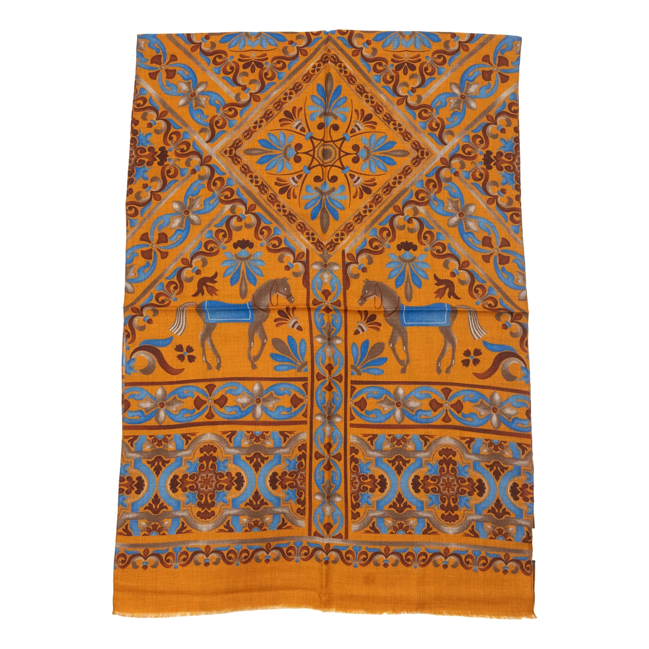 Horse with Patterned Edging Wool Scarf - Image 2