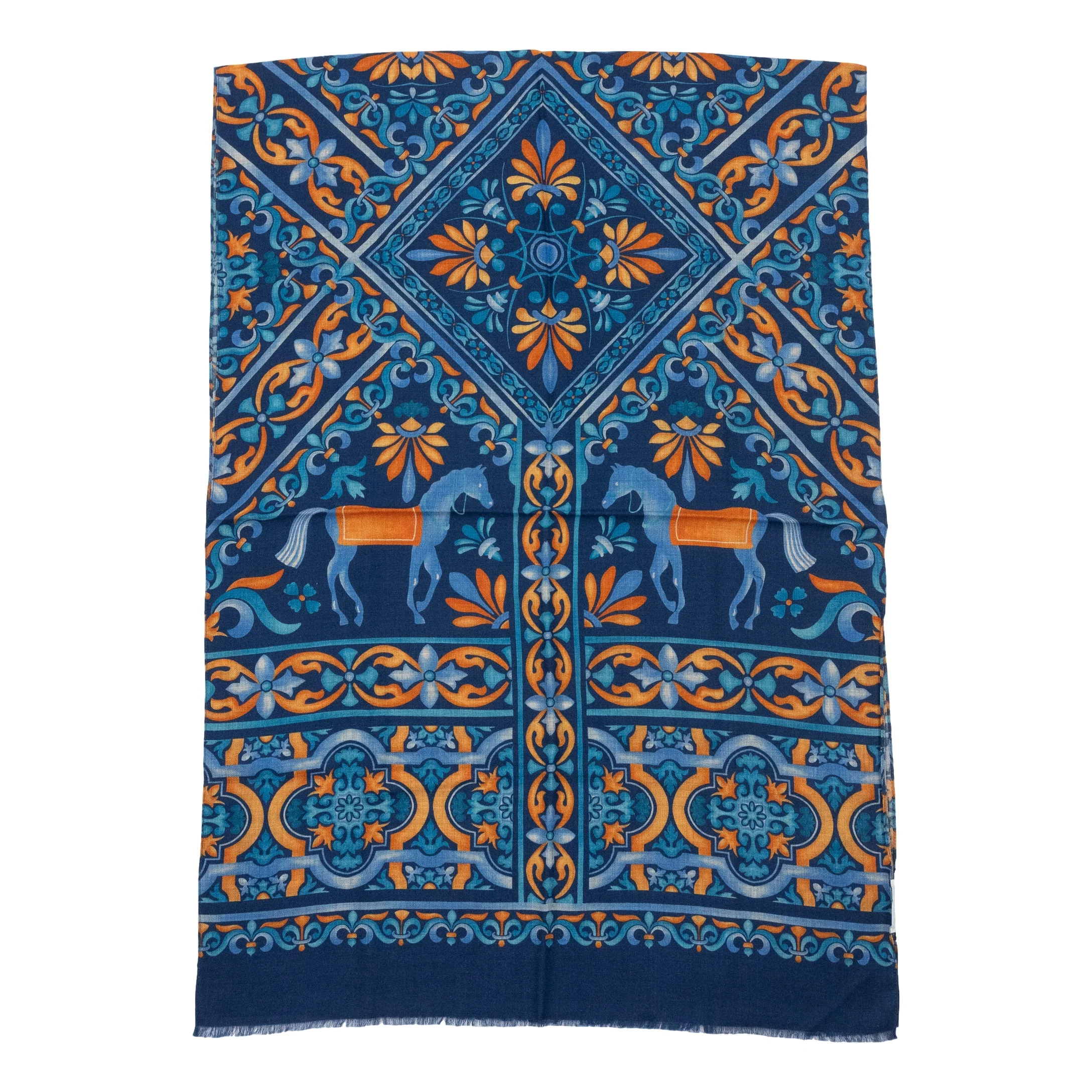 Horse with Patterned Edging Wool Scarf - Image 4