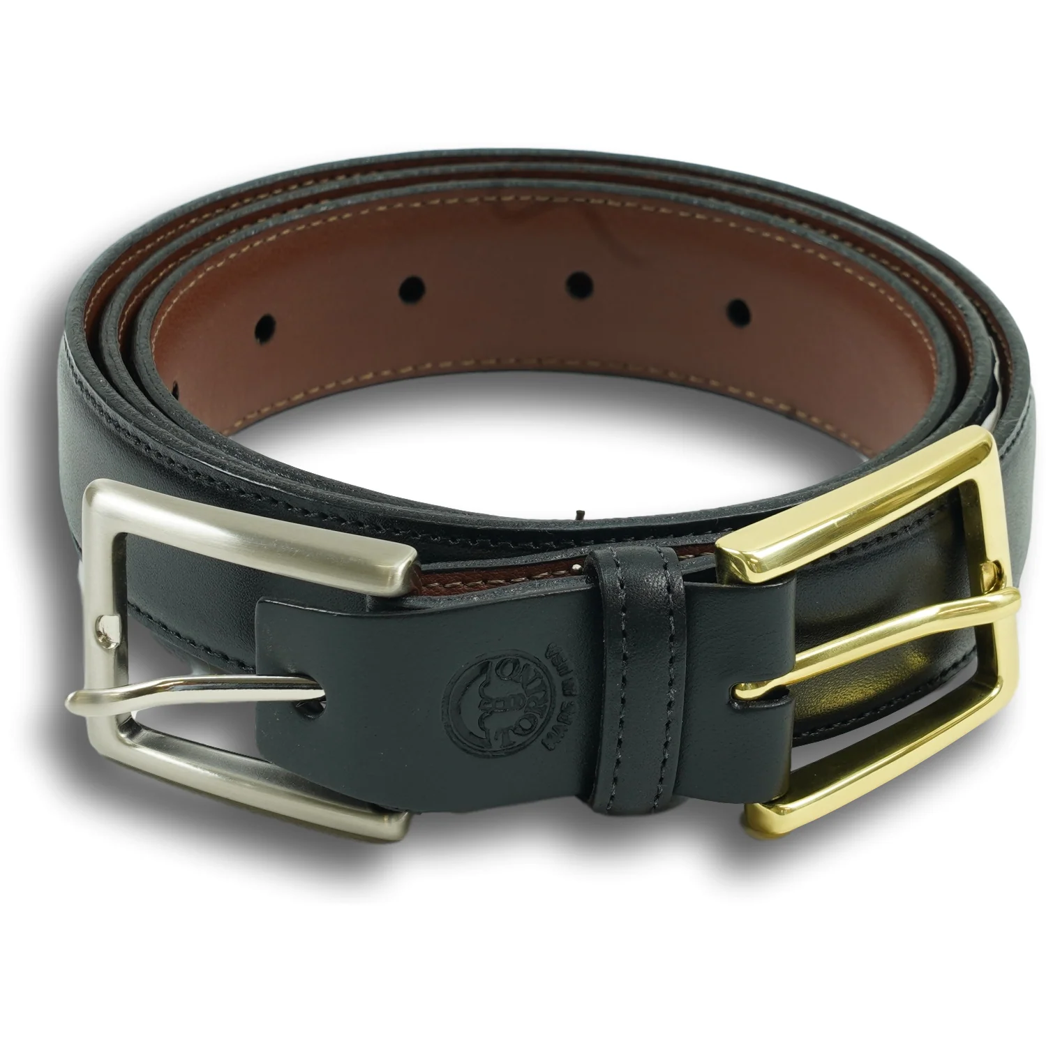 Kipskin Belt with Brass and Nickle Interchangeable Buckles - Image 3