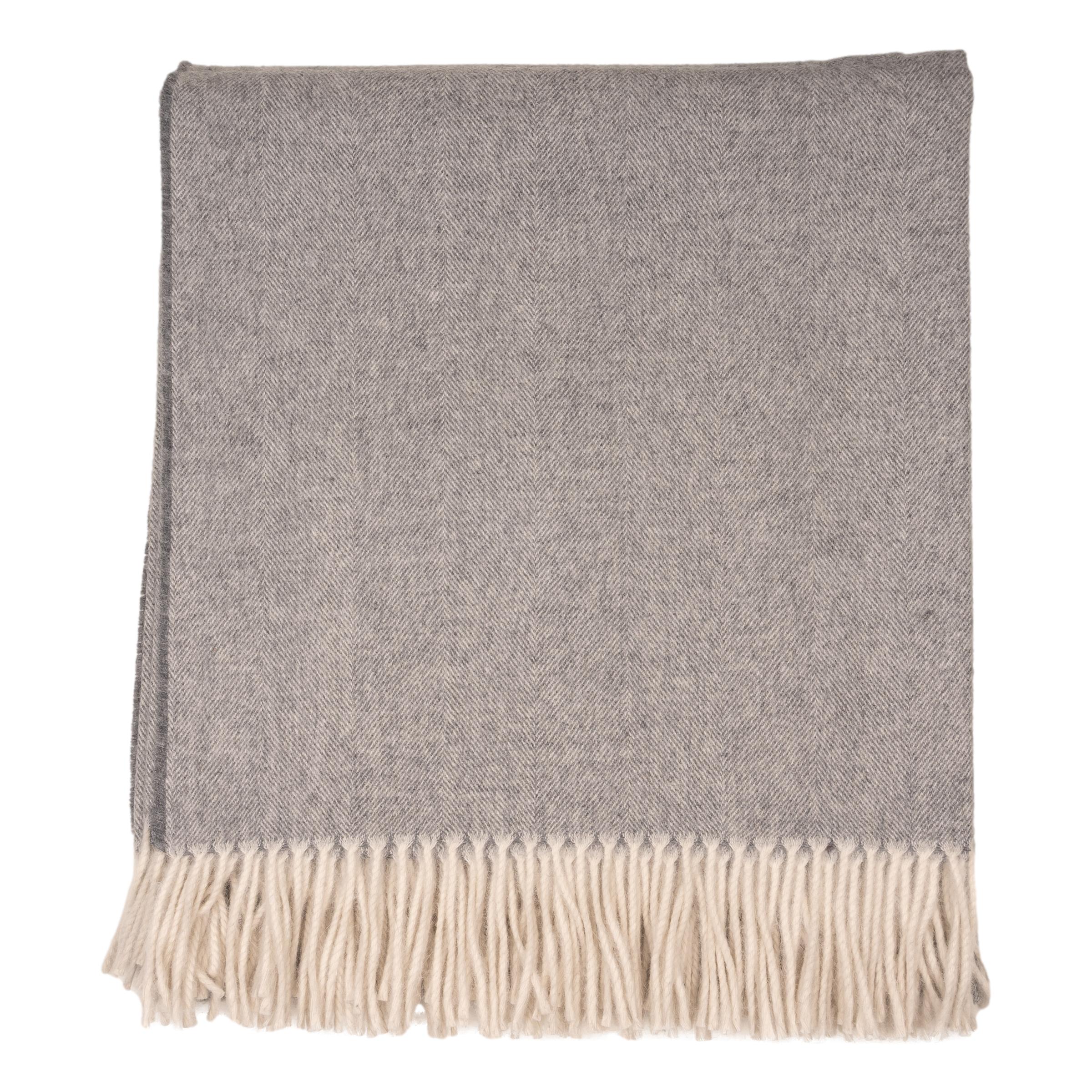 Lambswool and Angora Herringbone Pattern Blanket - Image 2
