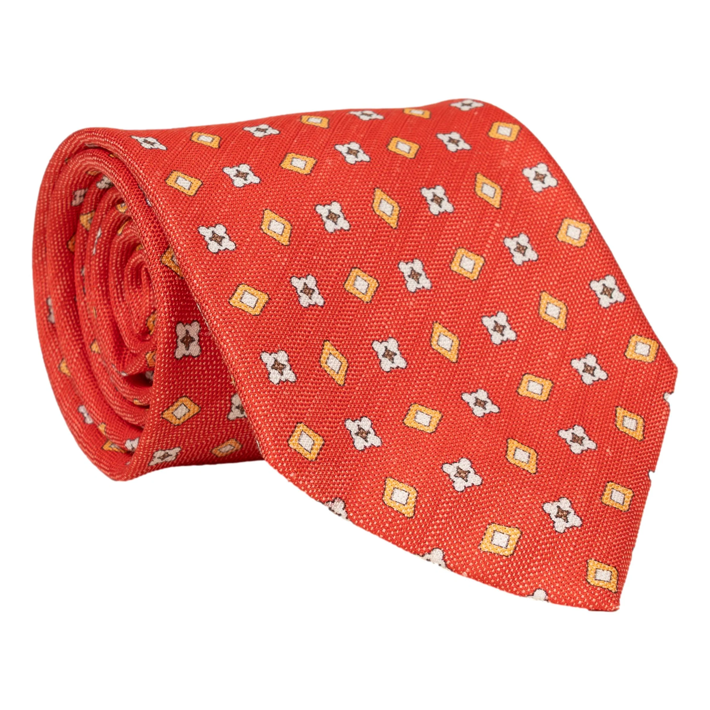 Lecce Alternating Geometric Silk and Linen Blend Tie - Image 2