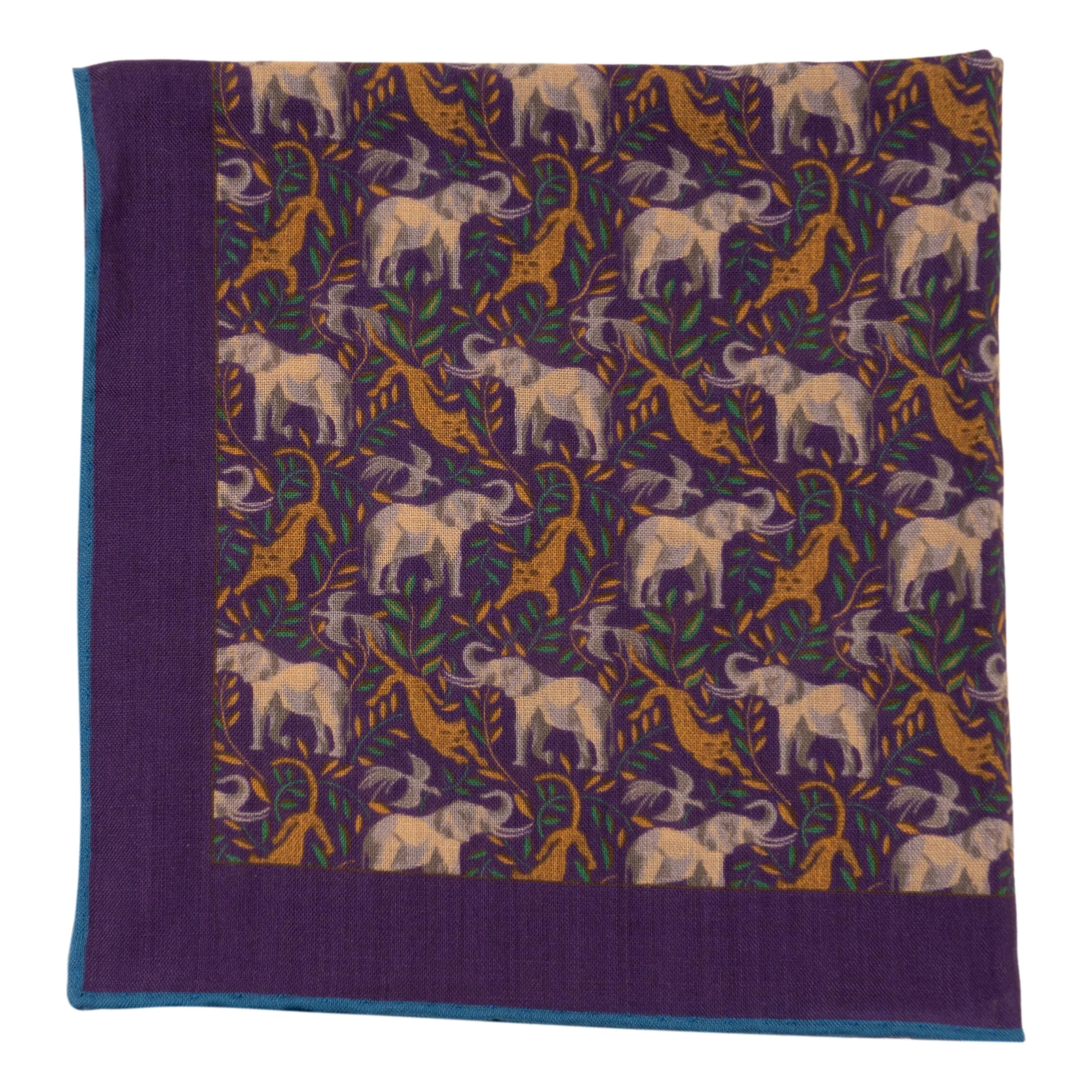 Leopard and Elephant Wool and Silk Pocket Square - Image 2
