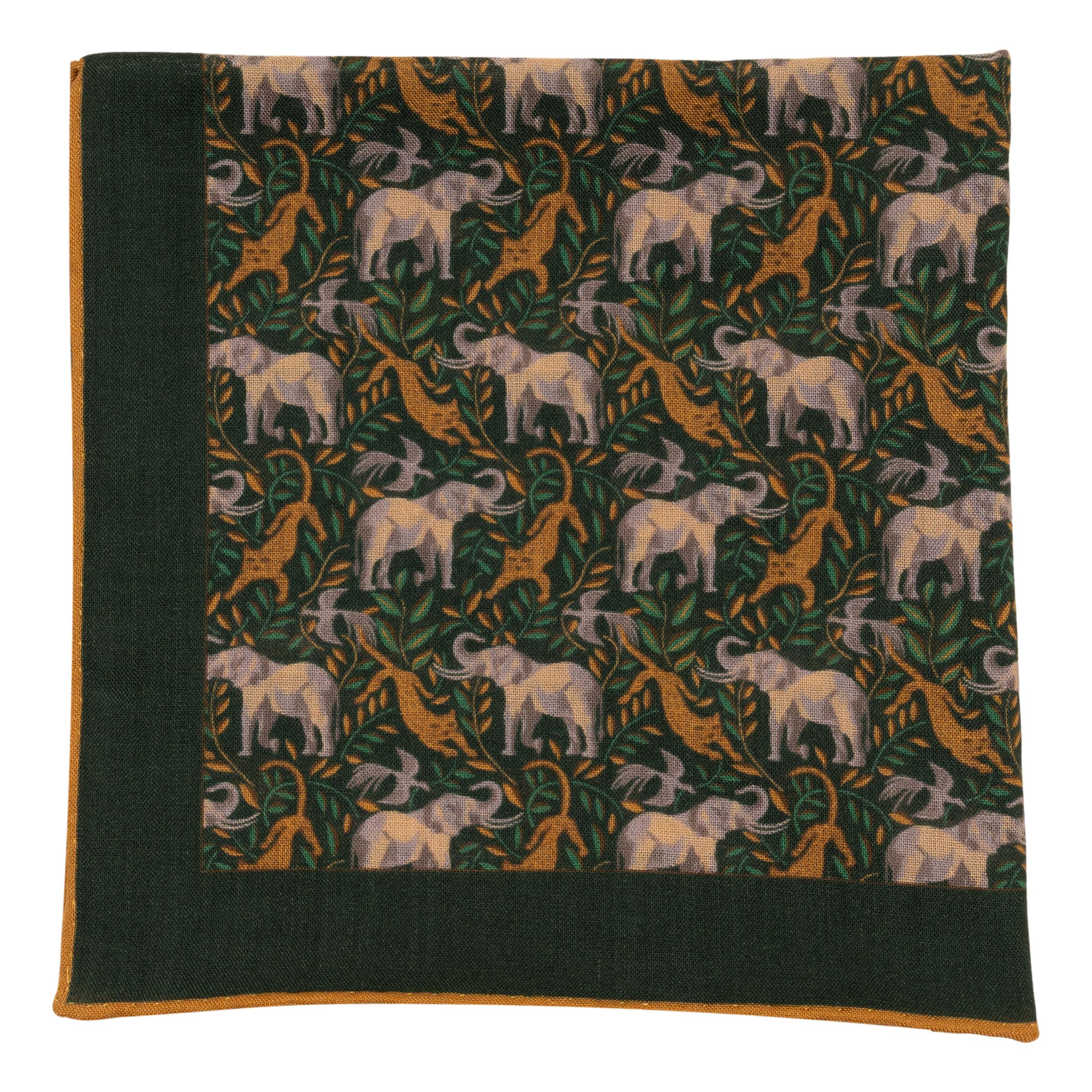Leopard and Elephant Wool and Silk Pocket Square - Image 3