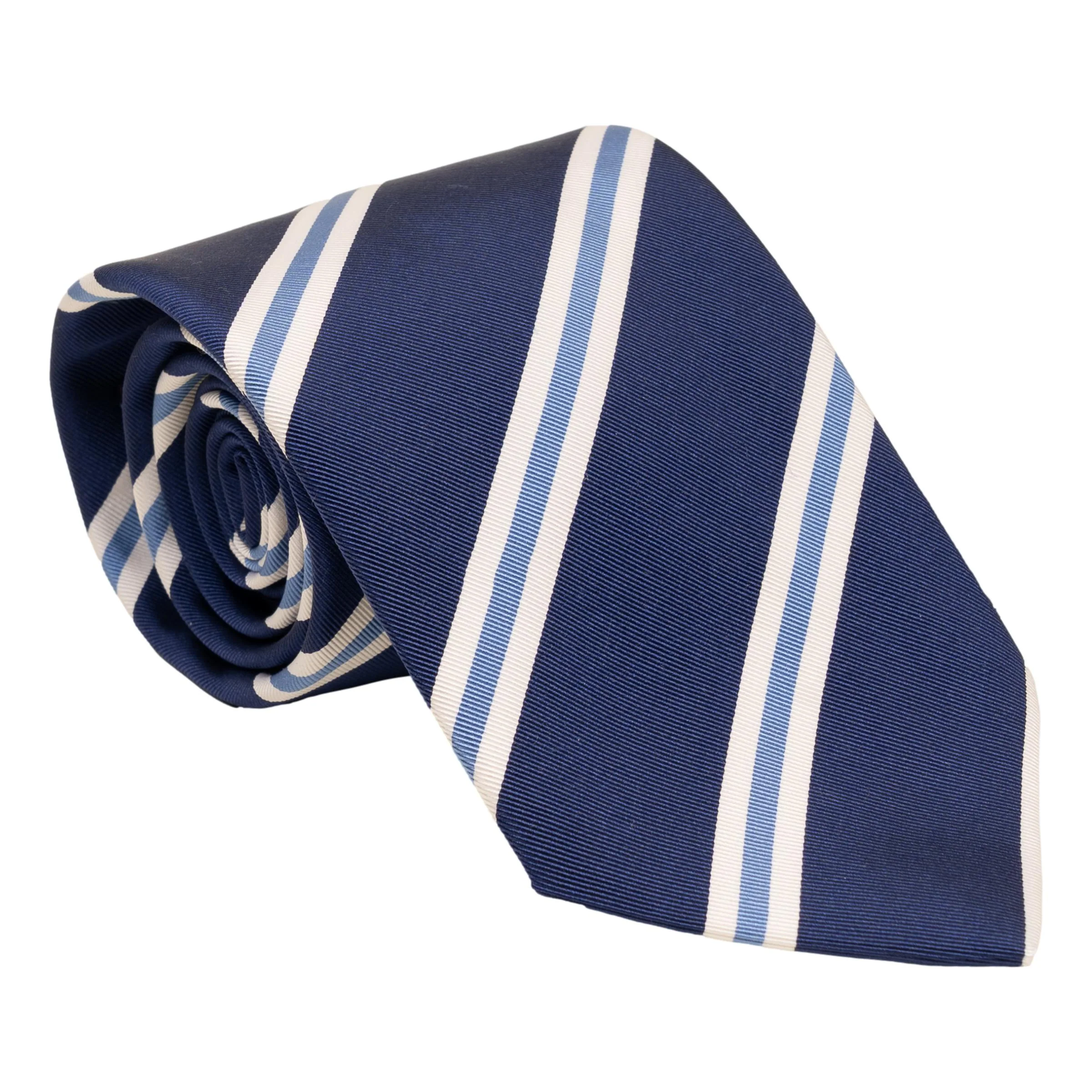 Light Blue and White Repp Stripe Silk Tie - Image 2