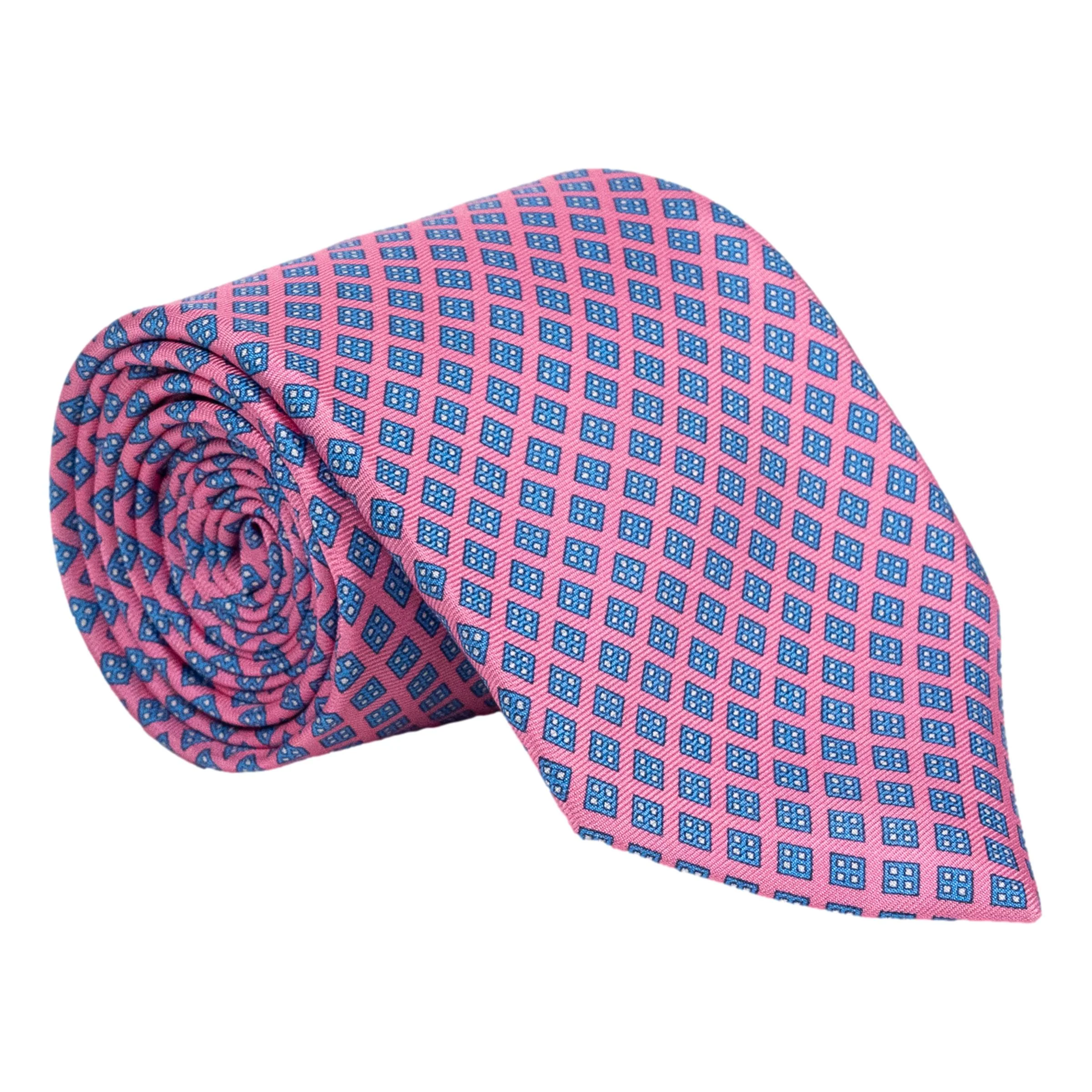 Light Blue Diamond with White Dots Pattern Silk Tie - Image 3