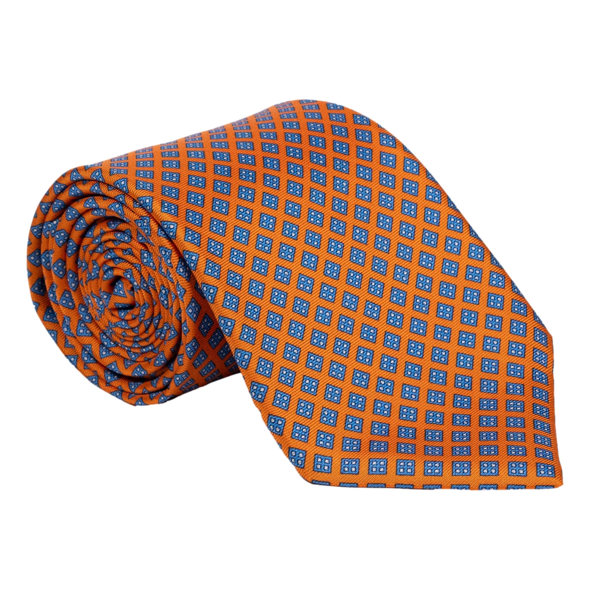Light Blue Diamond with White Dots Pattern Silk Tie - Image 5
