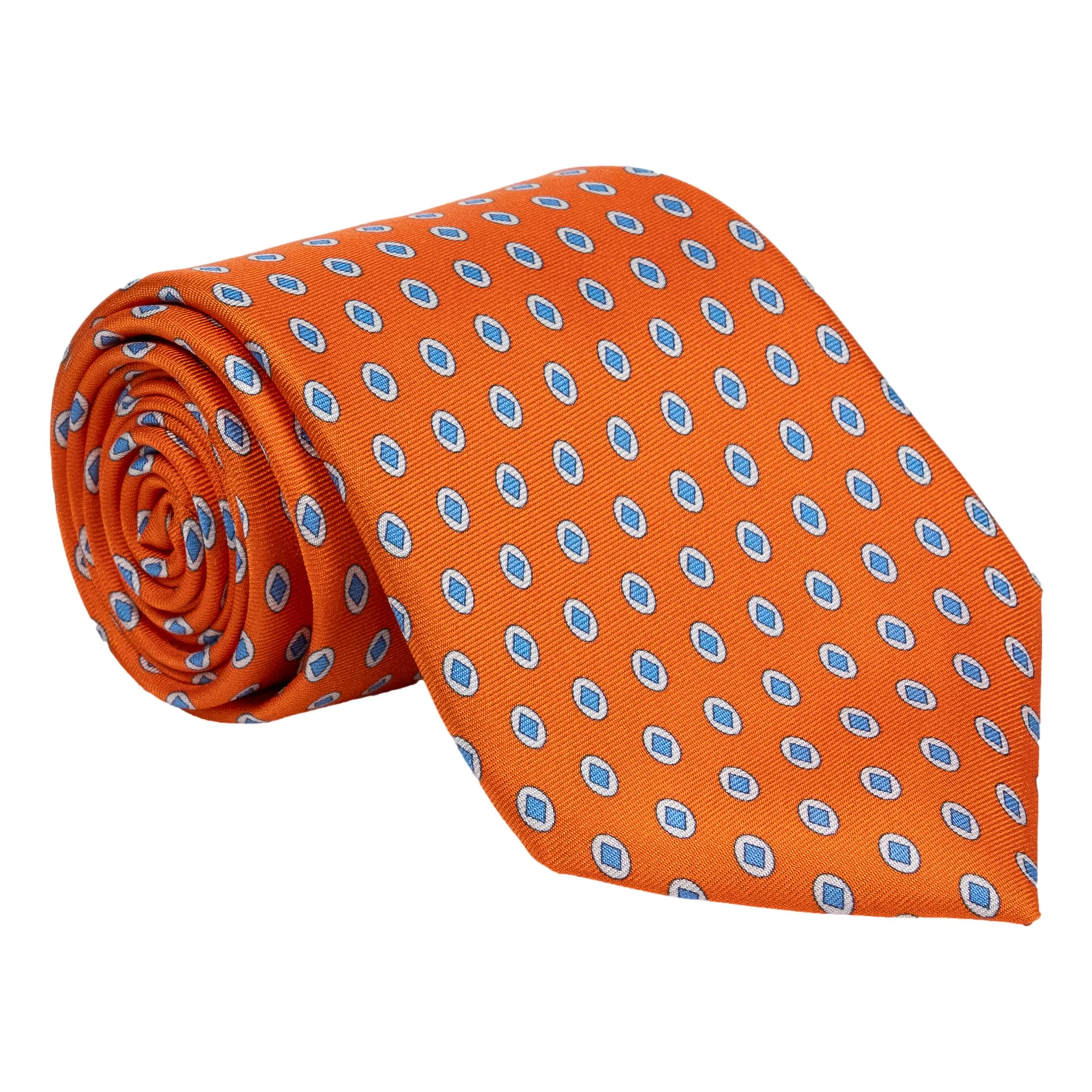 Light Blue Diamond with White Oval Pattern Silk Tie - Image 5