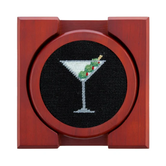 Martini Needlepoint Coasters (Set of 4 with holder) - Image 2