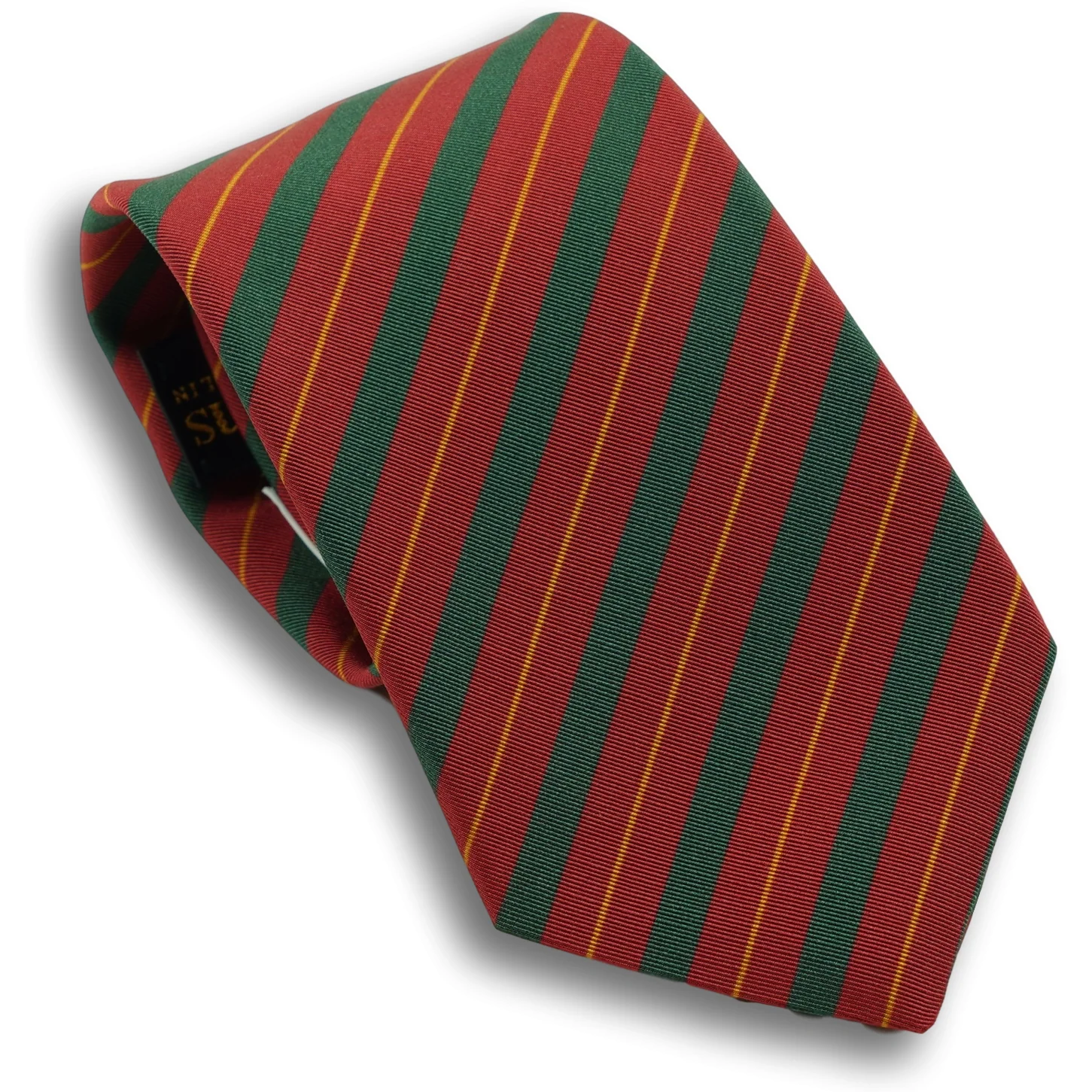 Multicolored Stripe with Thin Gold Stripe Irish Poplin Tie - Image 3