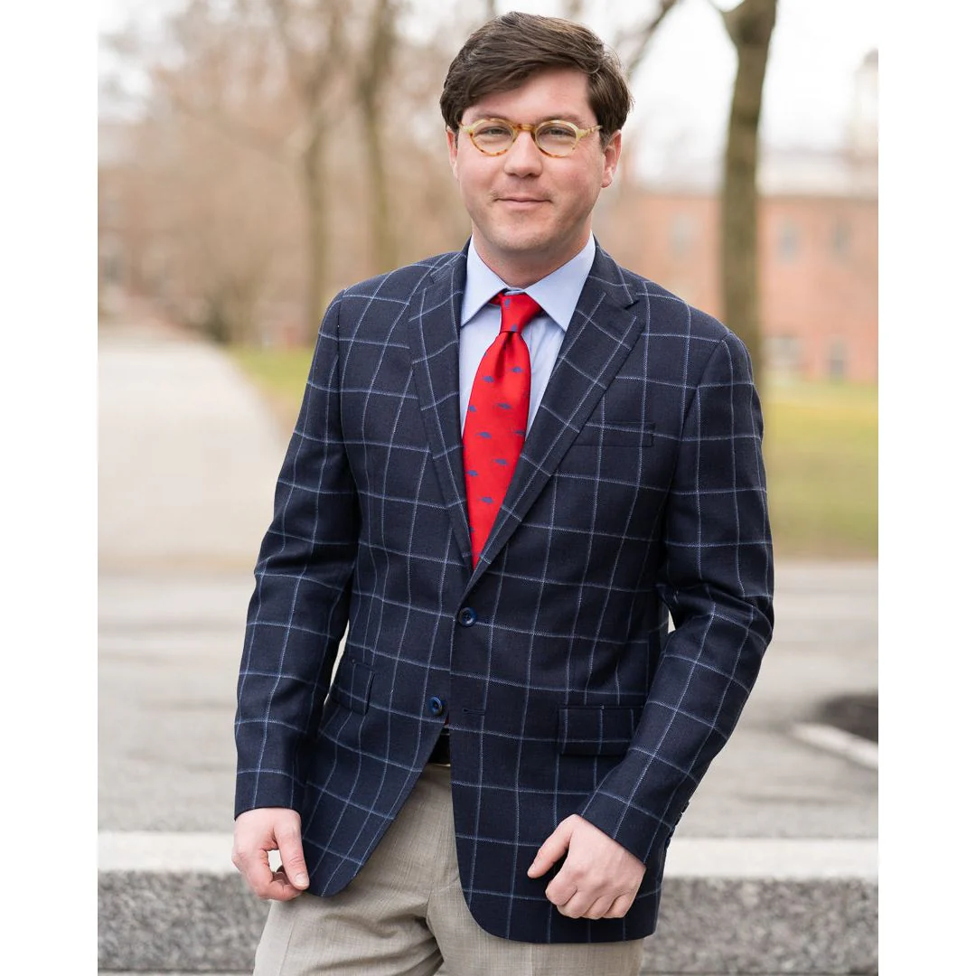 Navy with Light Blue Windowpane Wool and Silk Sport Coat - Image 2