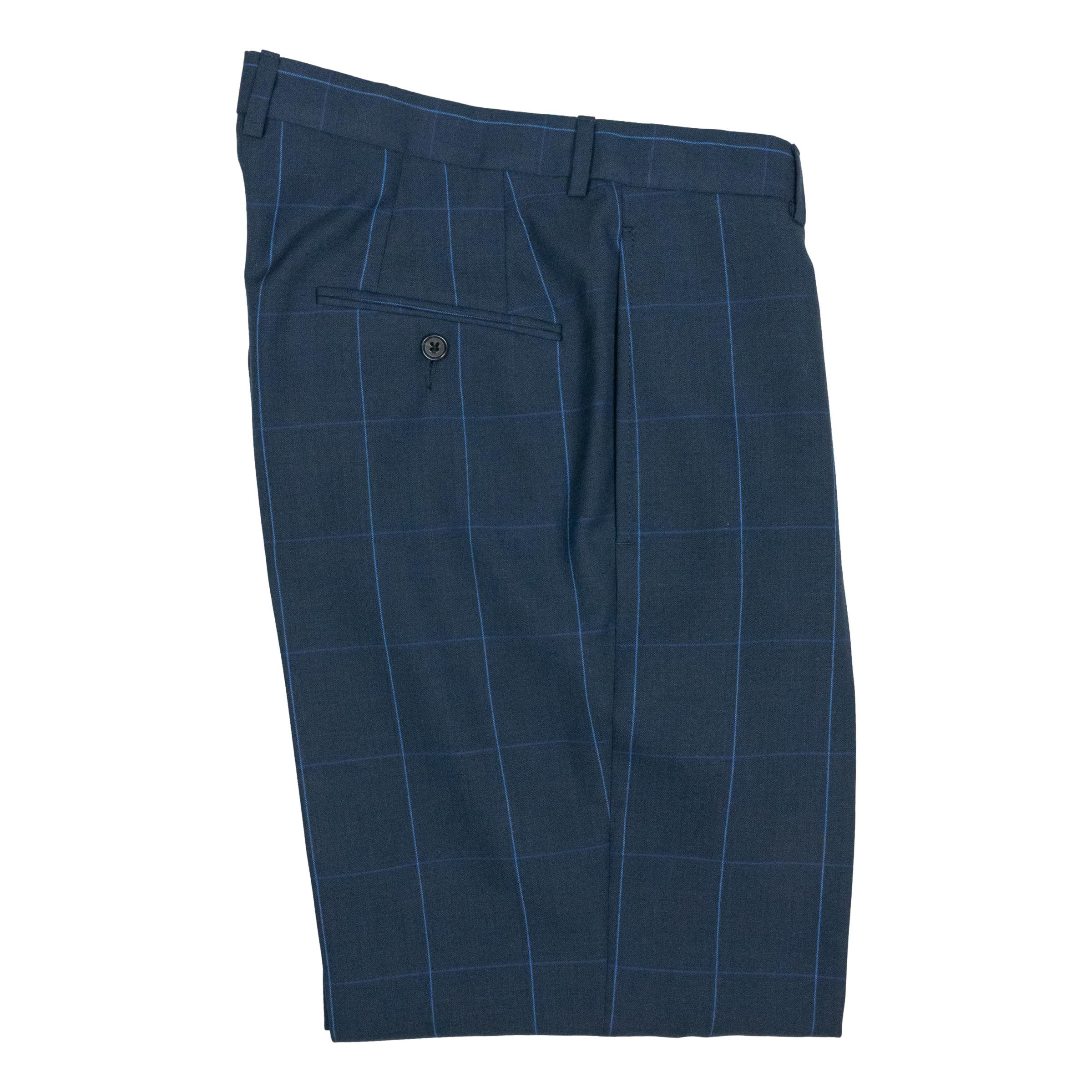 Navy with Light Blue Windowpane Wool Suit - Image 2