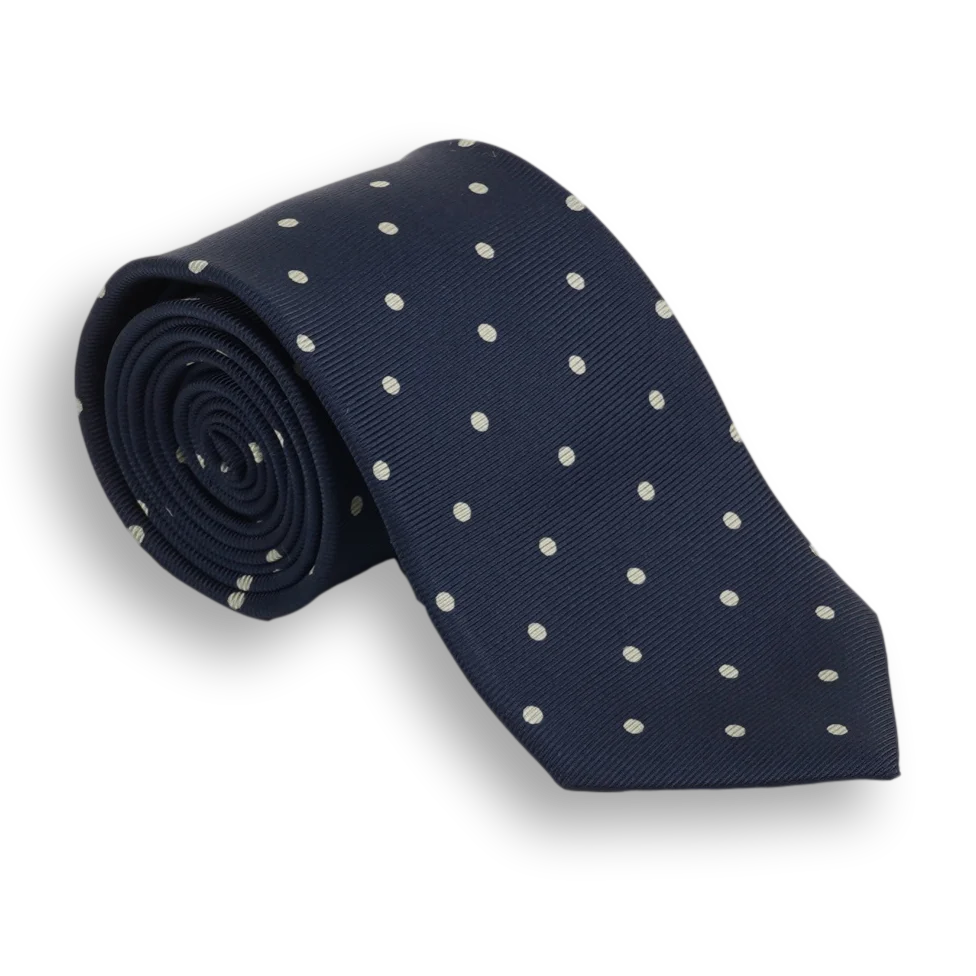 Navy with Polka Dots Silk Tie - Image 3