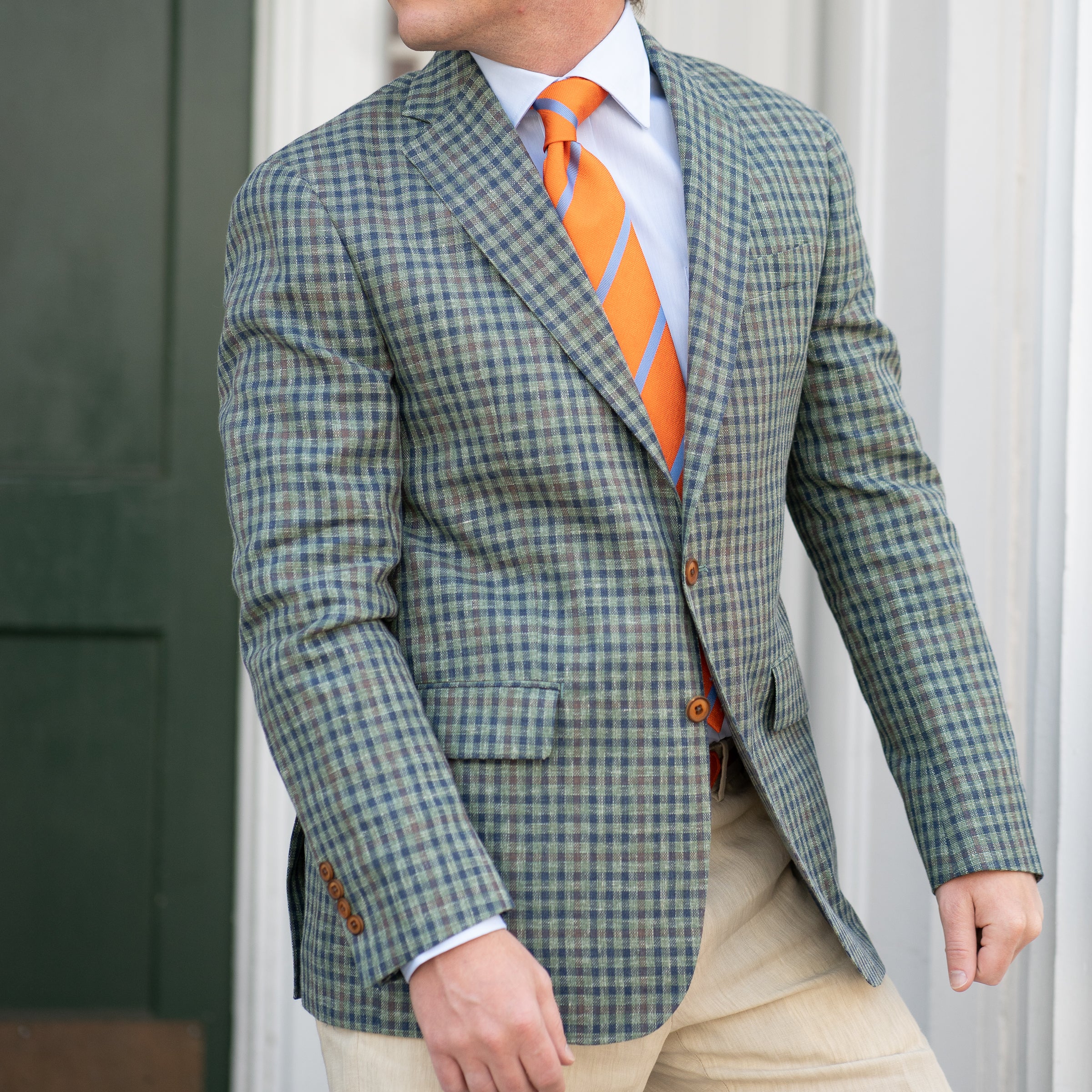 Olive and Navy Multi Check Quaregna Wool, Silk, and Linen Sport Coat - Image 2