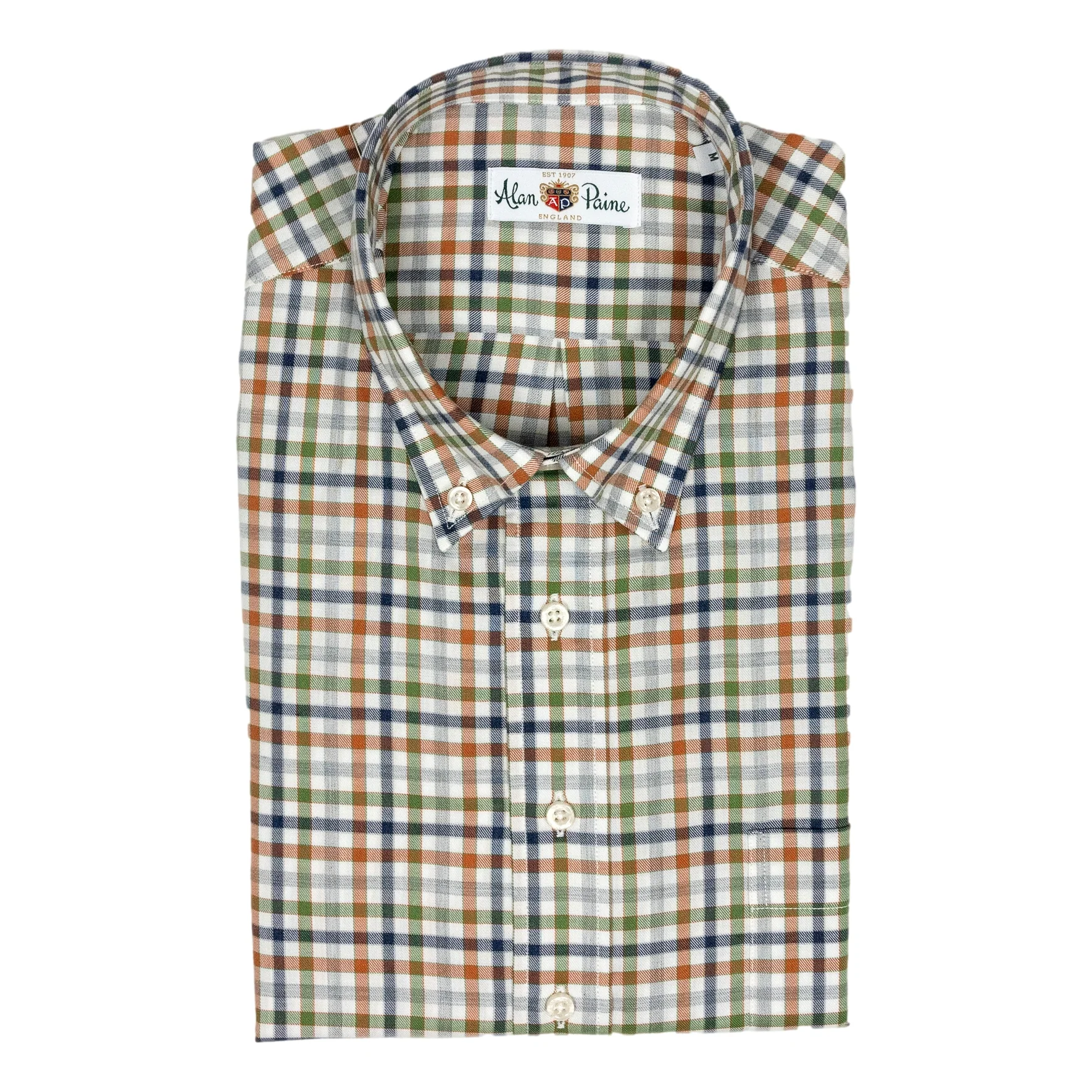 Orange, Green, and Navy Check Button Down Sport Shirt