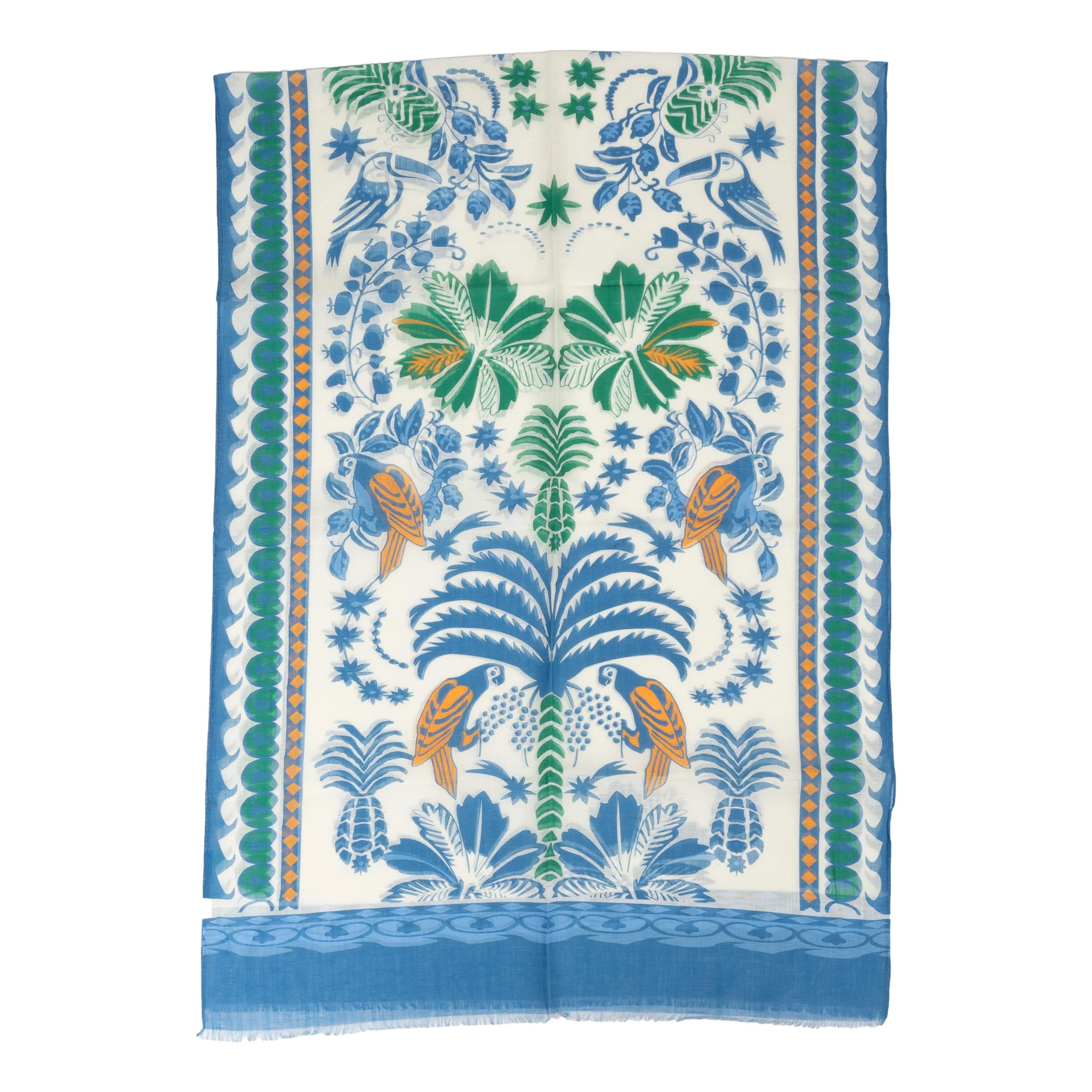 Parrot and Pineapple Cotton and Linen Blend Scarf - Image 2