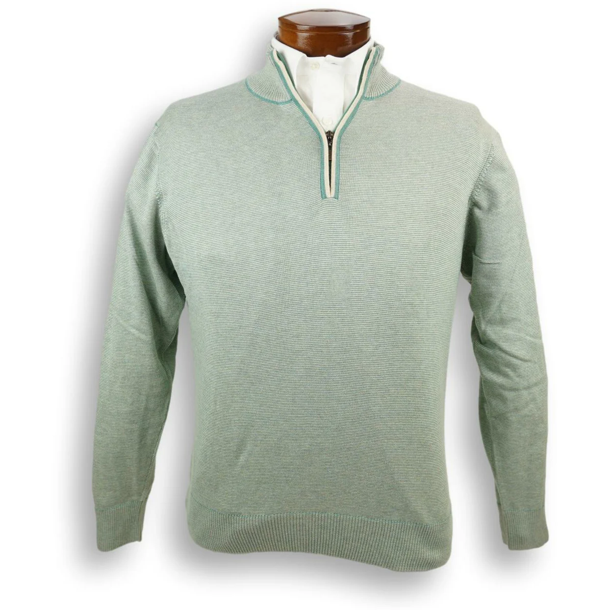 Pima Cotton Fine Stripe 1/4 Zip Sweater - Image 3