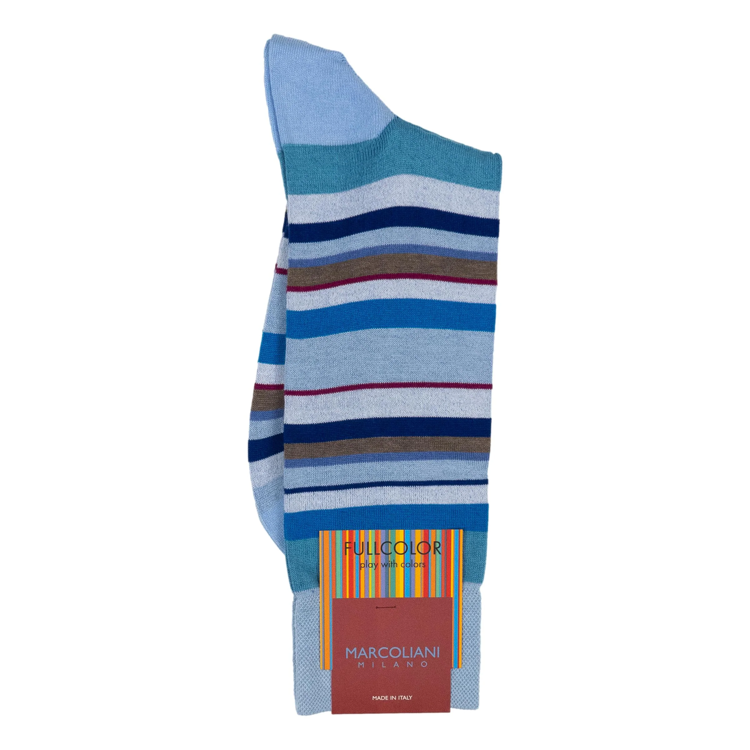 Pima Cotton Multi-Color Stripe Mid-Calf Dress Socks - Image 6