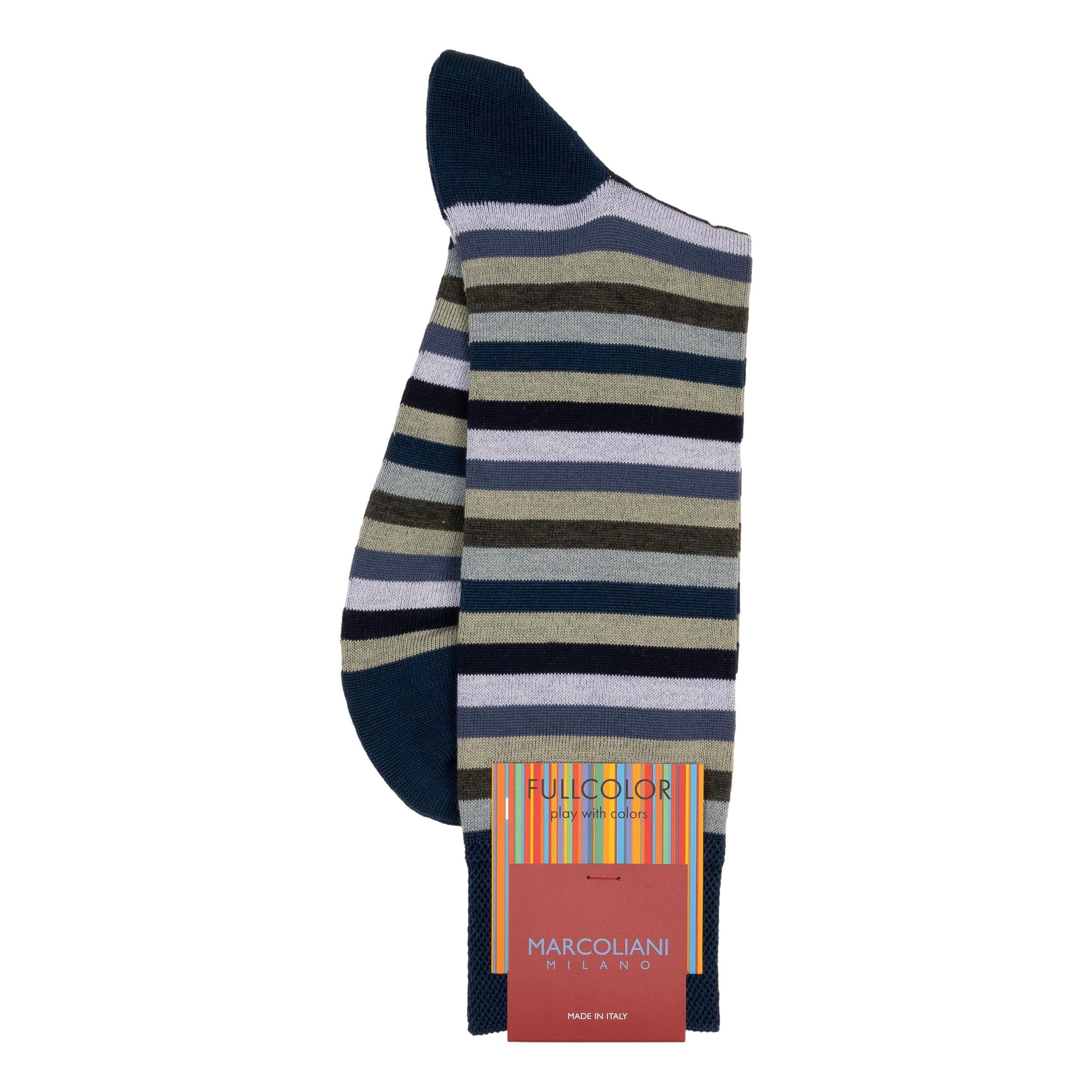Pima Cotton Rainbow Stripe Mid-Calf Dress Socks - Image 11