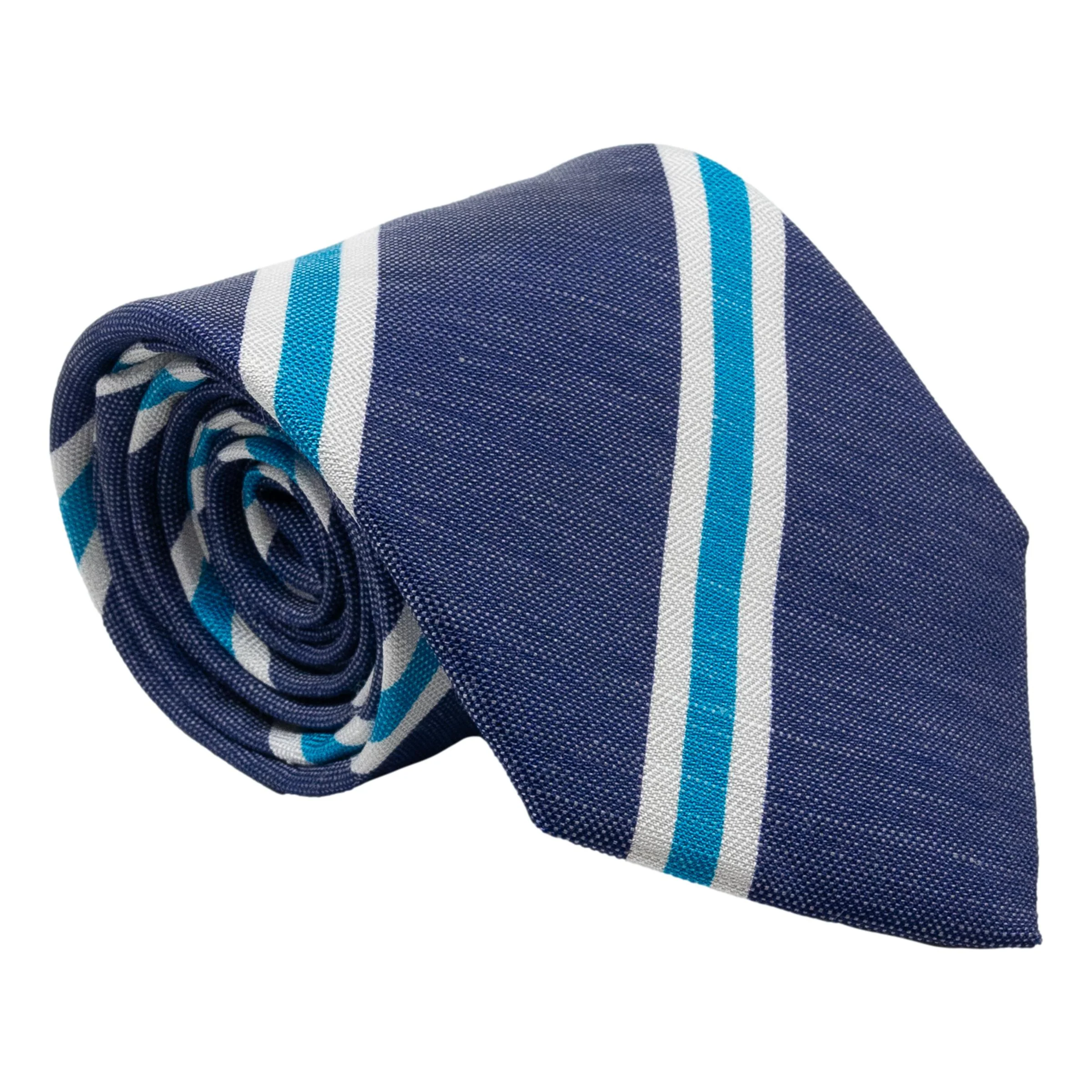 Repp Stripe Silk and Linen Tie - Image 2