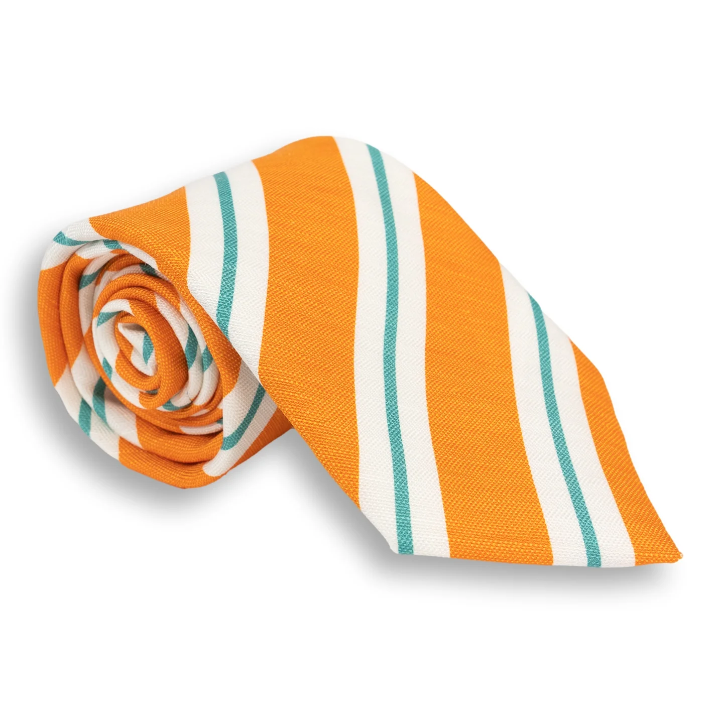Repp Stripe Silk and Linen Woven Tie - Image 2