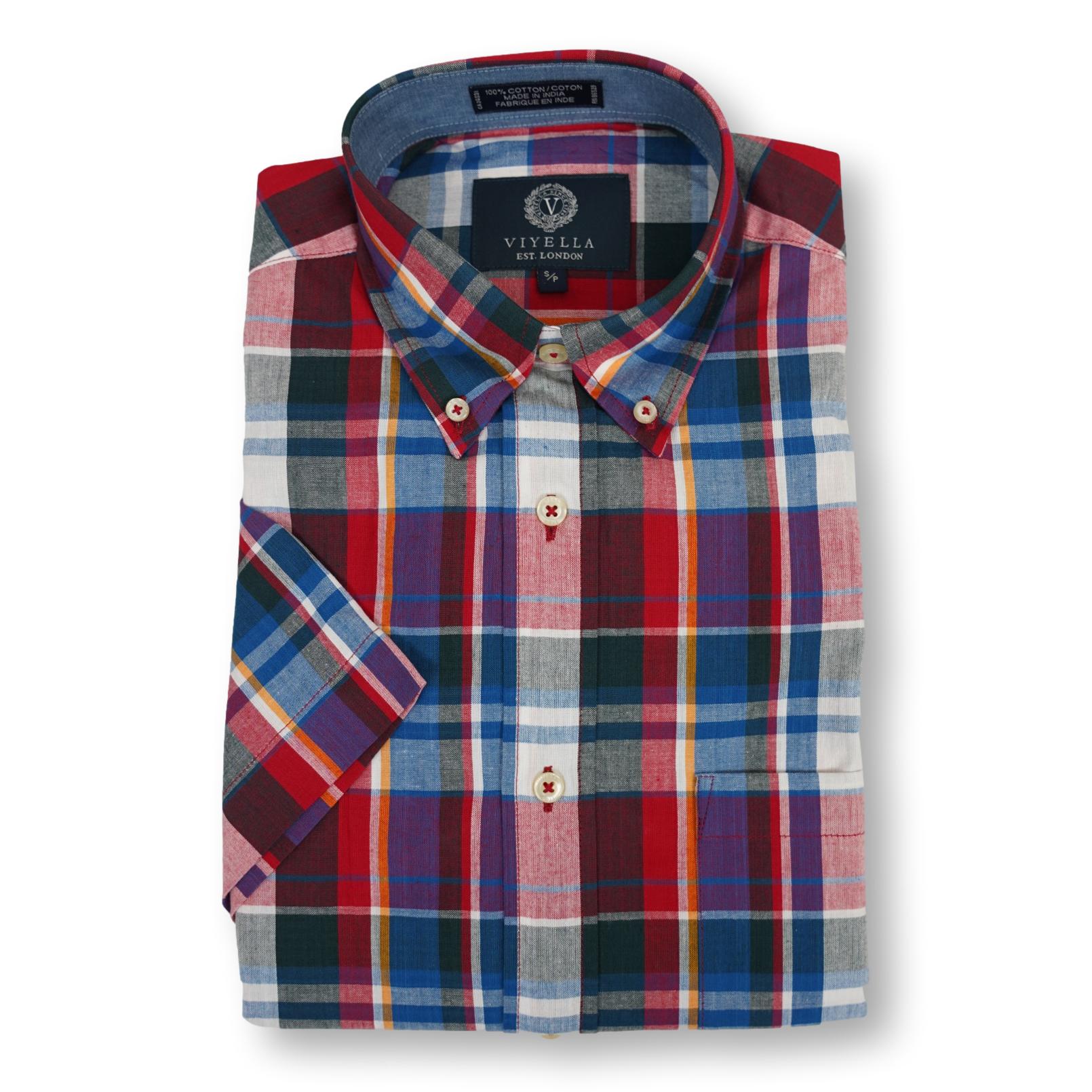 Viyella 100% Cotton Madras Short Sleeve Sport Shirt - Image 3